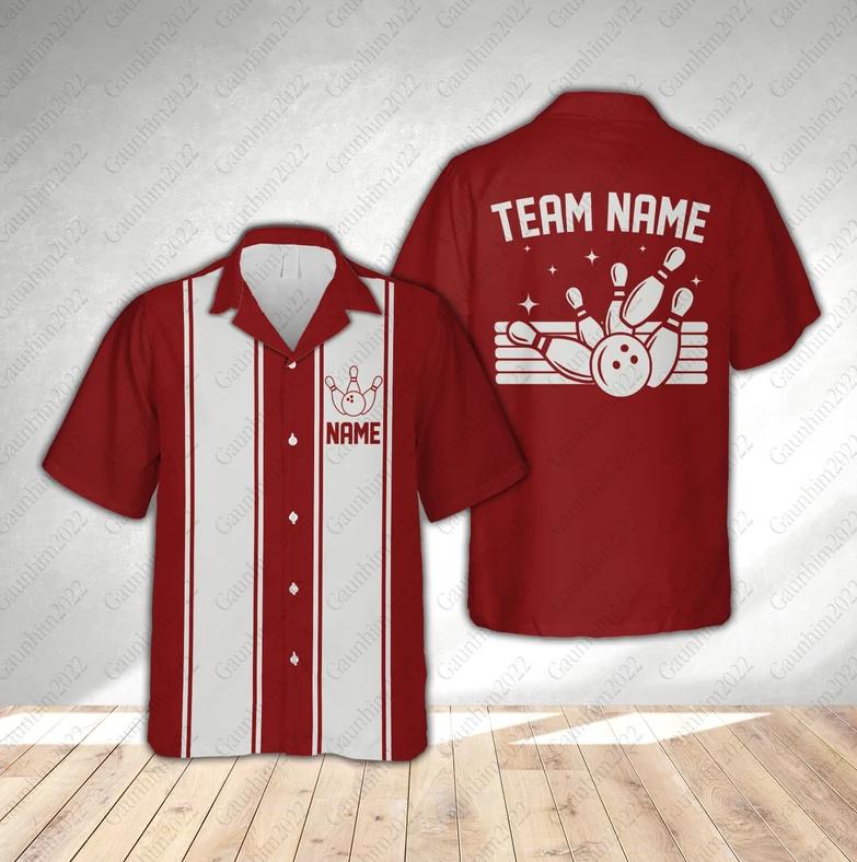 Personalized Retro Bowling Hawaiian Shirt, Custom Name Bowler Button Down Shirt, Matching Bowling Team Shirt, Bowling Lover Gift