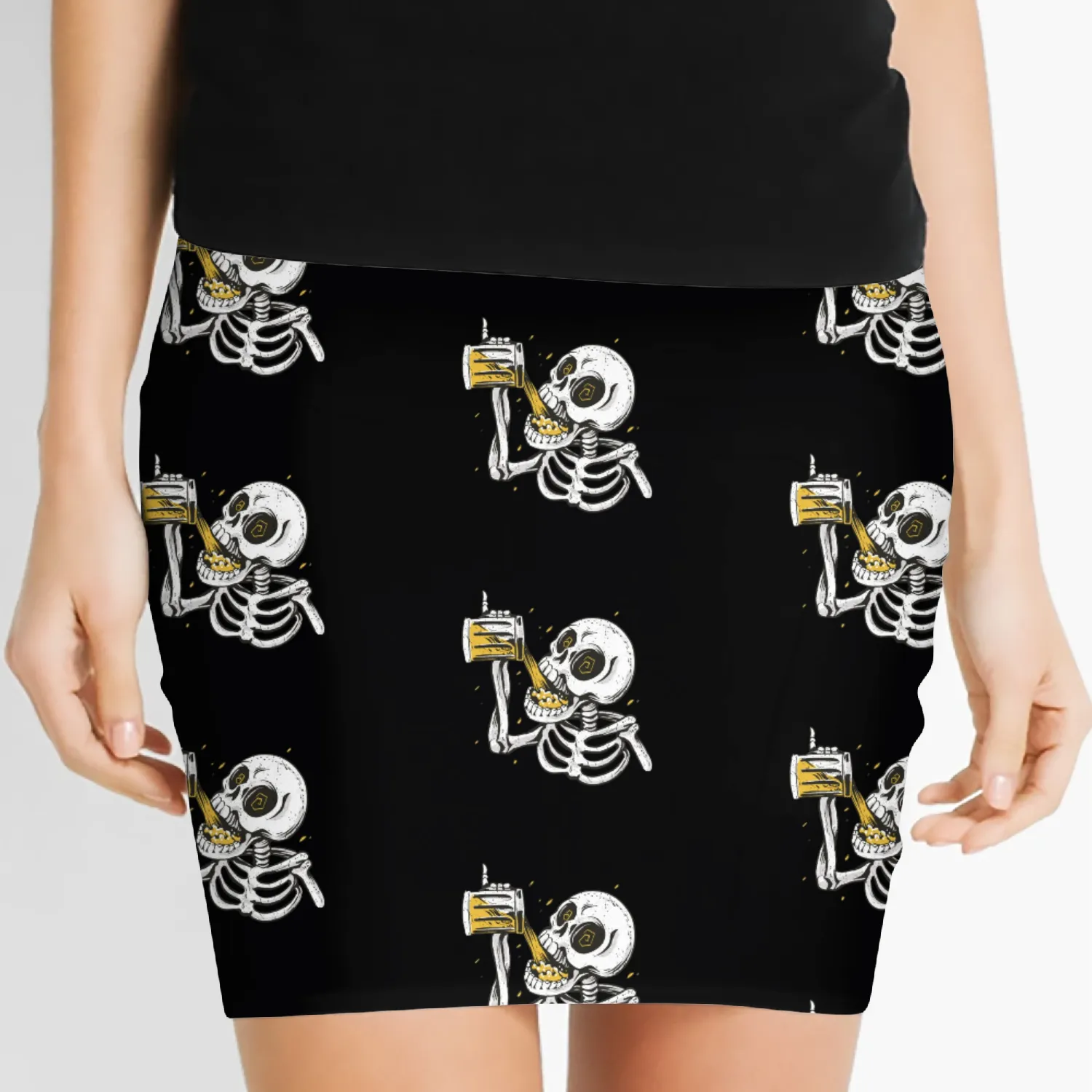 Skeleton drinking beer Women's Mini Skirts