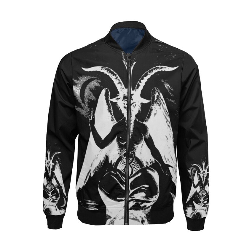 Satanic bomber jacket | Nugoth Black Metal Alchemy unisex jacket | Baphomet Goat of Mendes Lucifer | Eliphas Levi occult fashion clothing