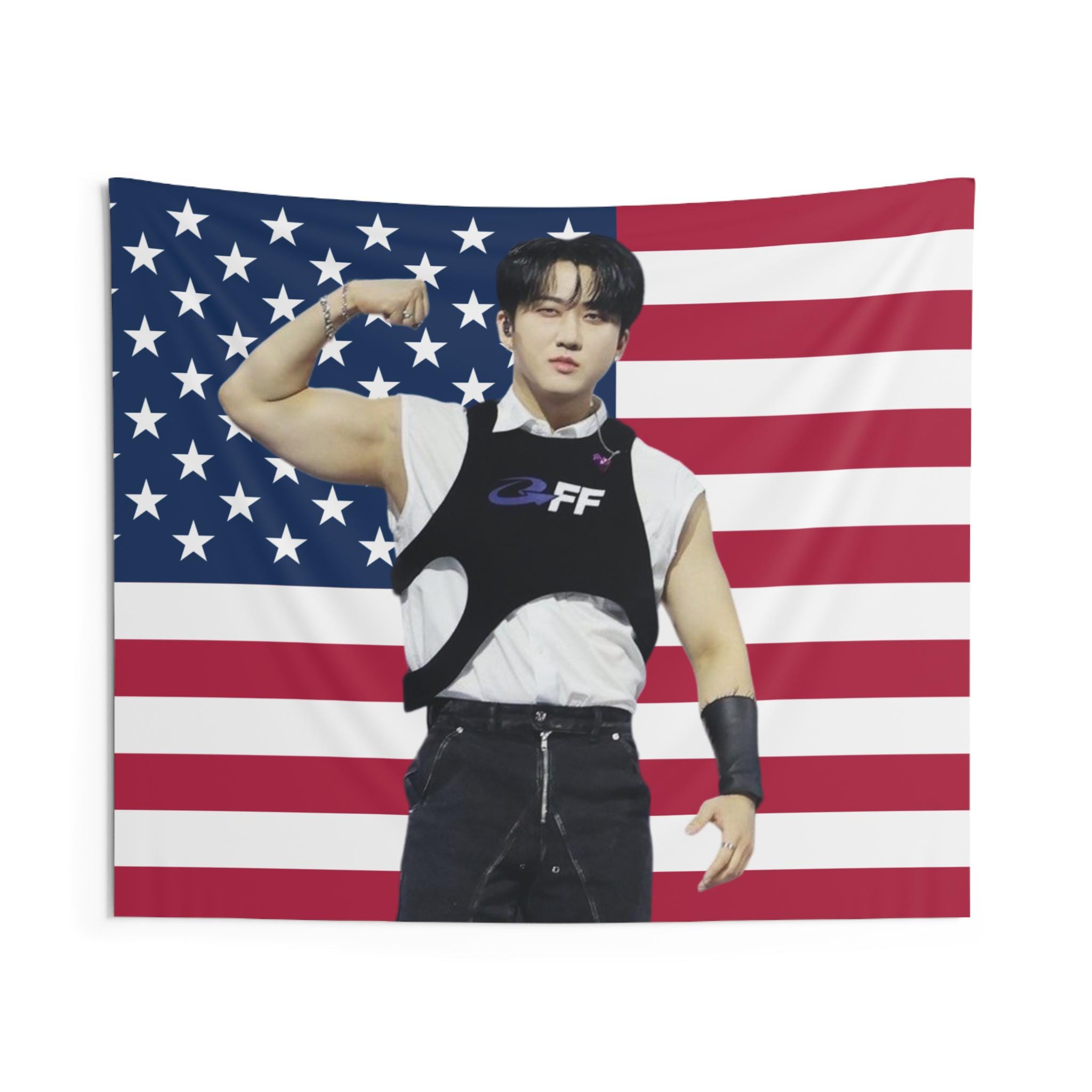 Stray Kids Changbin Flag Banner, SKZ Changbin American Flag Tapestry, Stray kids merch,Kpop flag,Custom Gift for Stays Kpop Fans,skzoo Merch