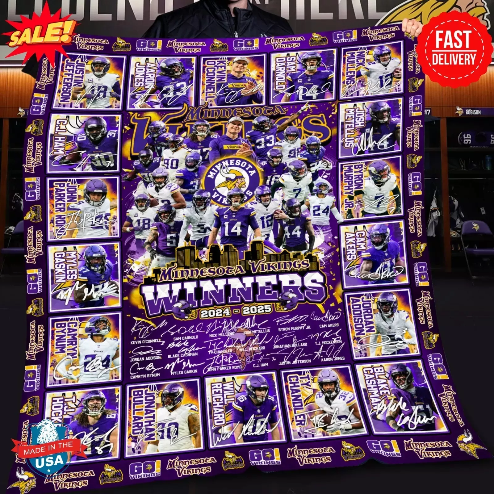 Minnesota Vikings-Winners 2024 - 2025 Quilt Blanket For Fans Home Decor