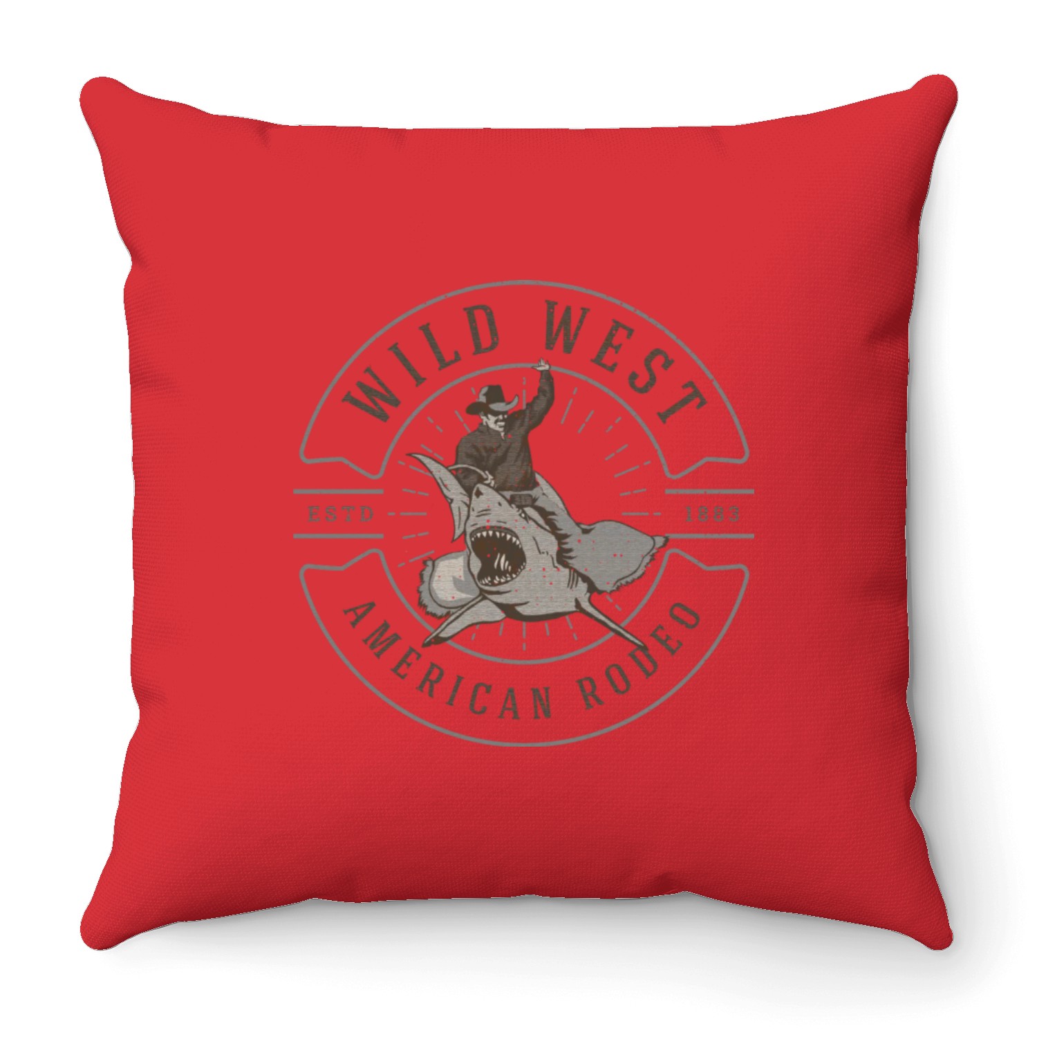 Cowboy Rides a Shark Throw Pillows