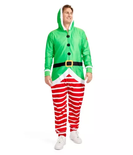 ELF Christmas Men's Hooded Jumpsuit | Christmas Pajama Outfits | Family Matching Pajamas