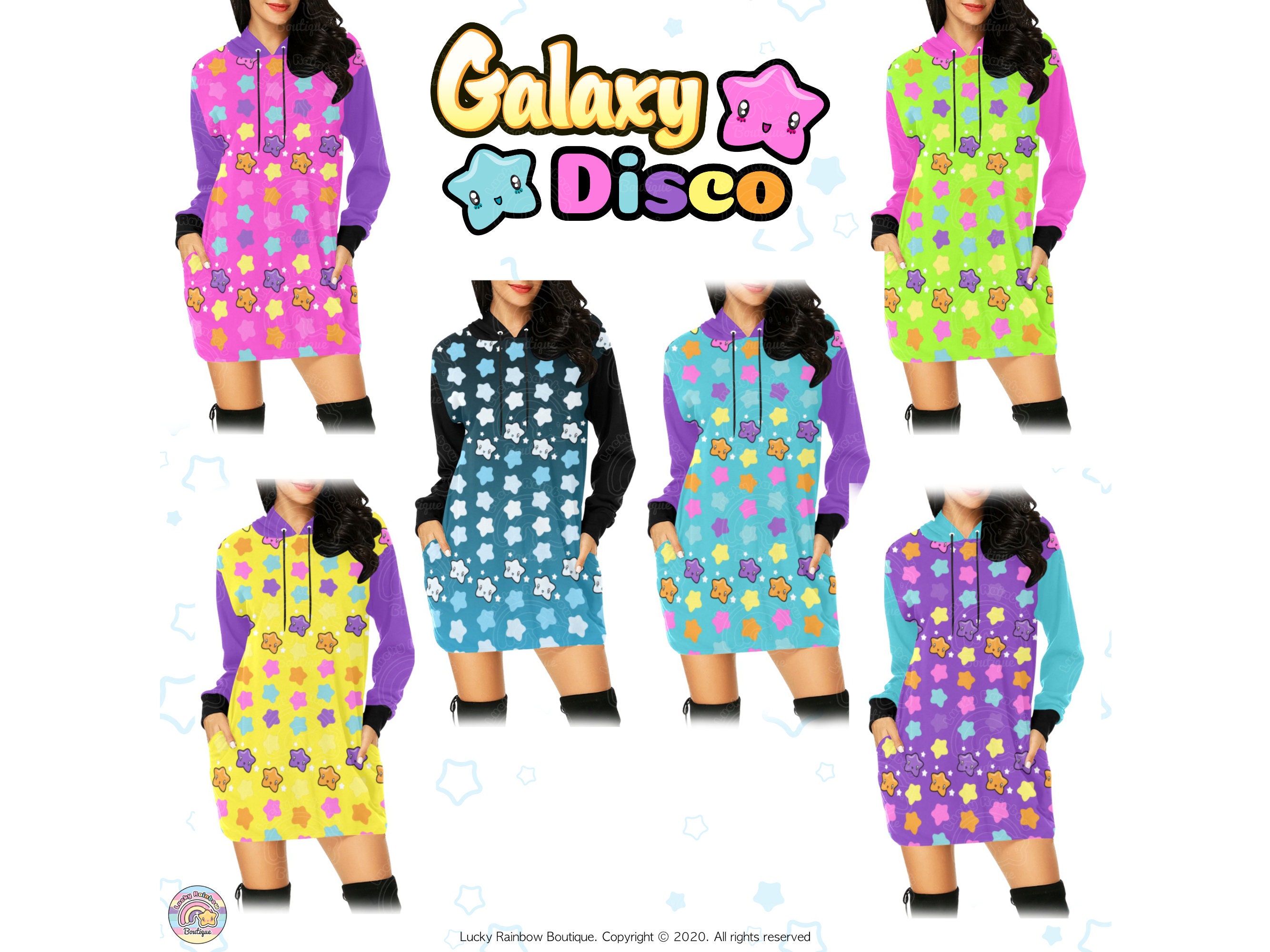 Kawaii Rainbow Star Hoodie Dress, Harajuku Womens Clothing, Retro Aesthetic Hoodie, 80s Colour Block Sweatshirt, Oversized Sweater, JFashion