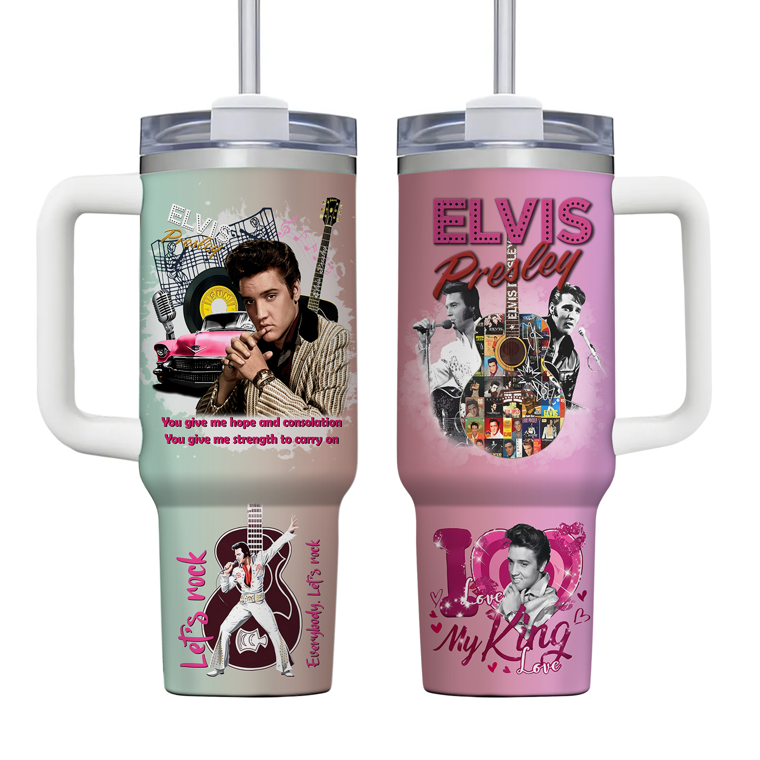 Retro Elvis Presley 40oz Tumbler, King Of Rock N Roll Insulated Tumbler, Elvis The King Tumbler Cup, Rock N Roll Fan, Gift For Her