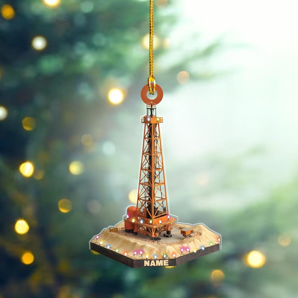 Personalized 2D Flat Drilling Rig Ornament, Drill Tower Christmas Ornament, Oil Derrick Ornament Gift, Drill Tower Car Ornament