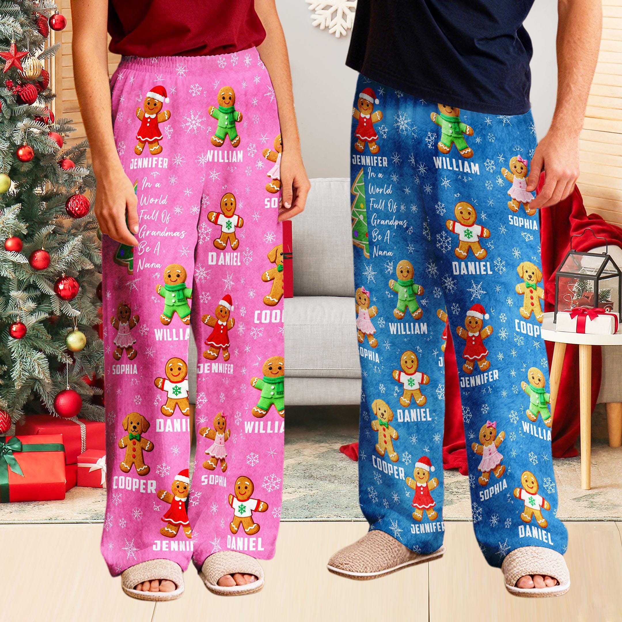 Personalized Gingerbread Cookie World Full Of Grandpa Pajama Pants: Custom Name Christmas PJs