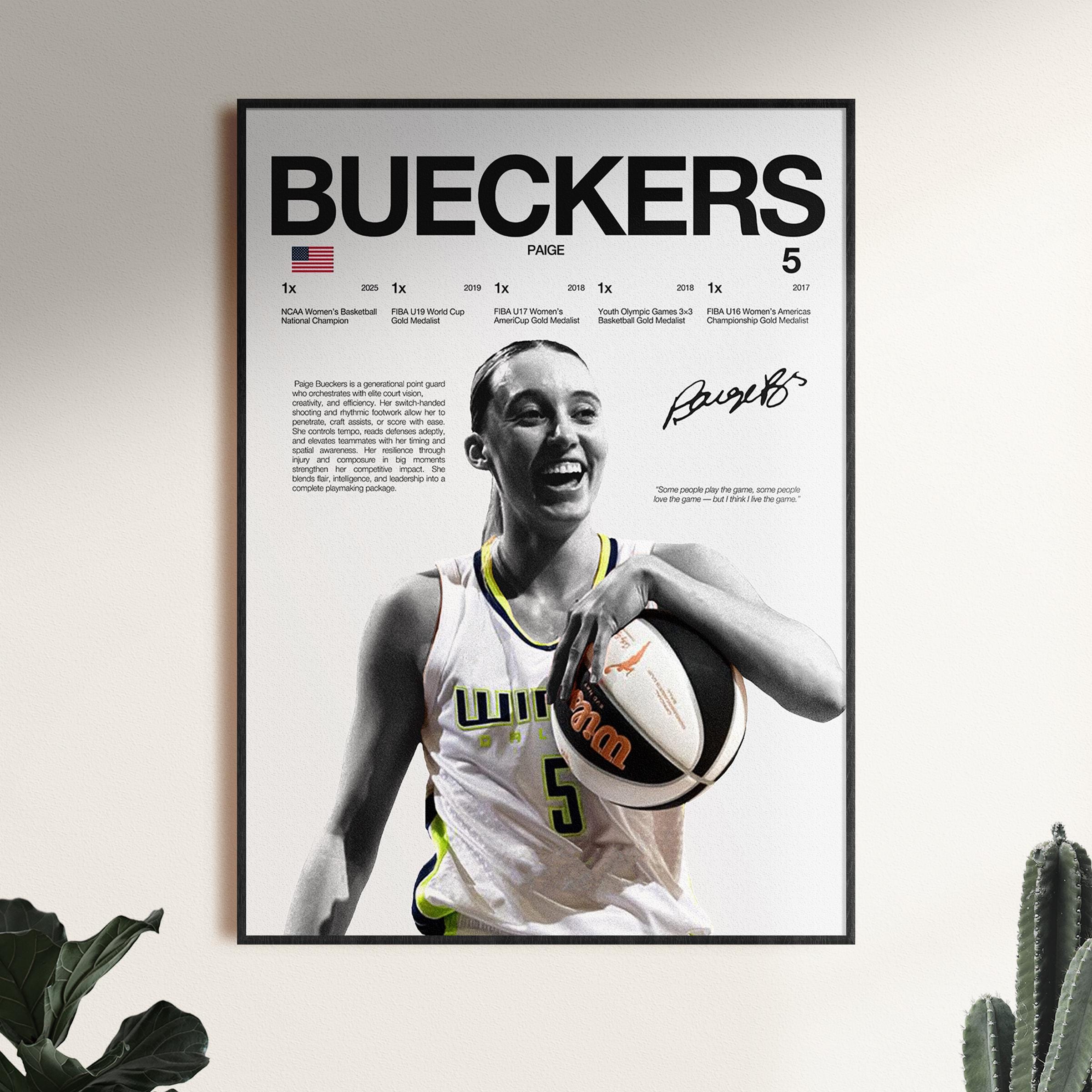 Paige Bueckers Poster, WNBA Wall Print, Dallas Wings Poster, Women's Hoops Decor, Gift for Basketball Fans