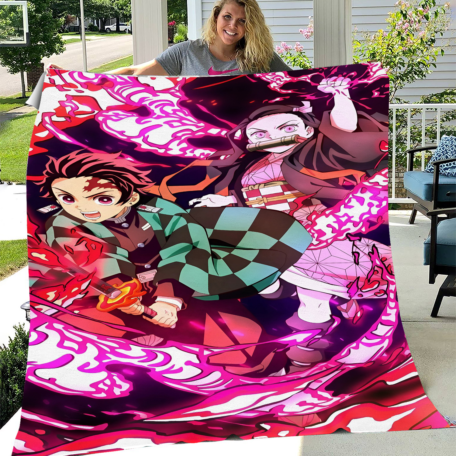 3D demon Kamado Neko Tanjirou Cartoon Fleece Blanket