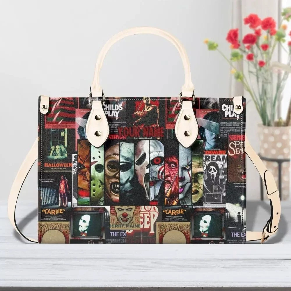 Personalized Horror Movie Leather Handbag, Halloween Movie Women's Leather Bag
