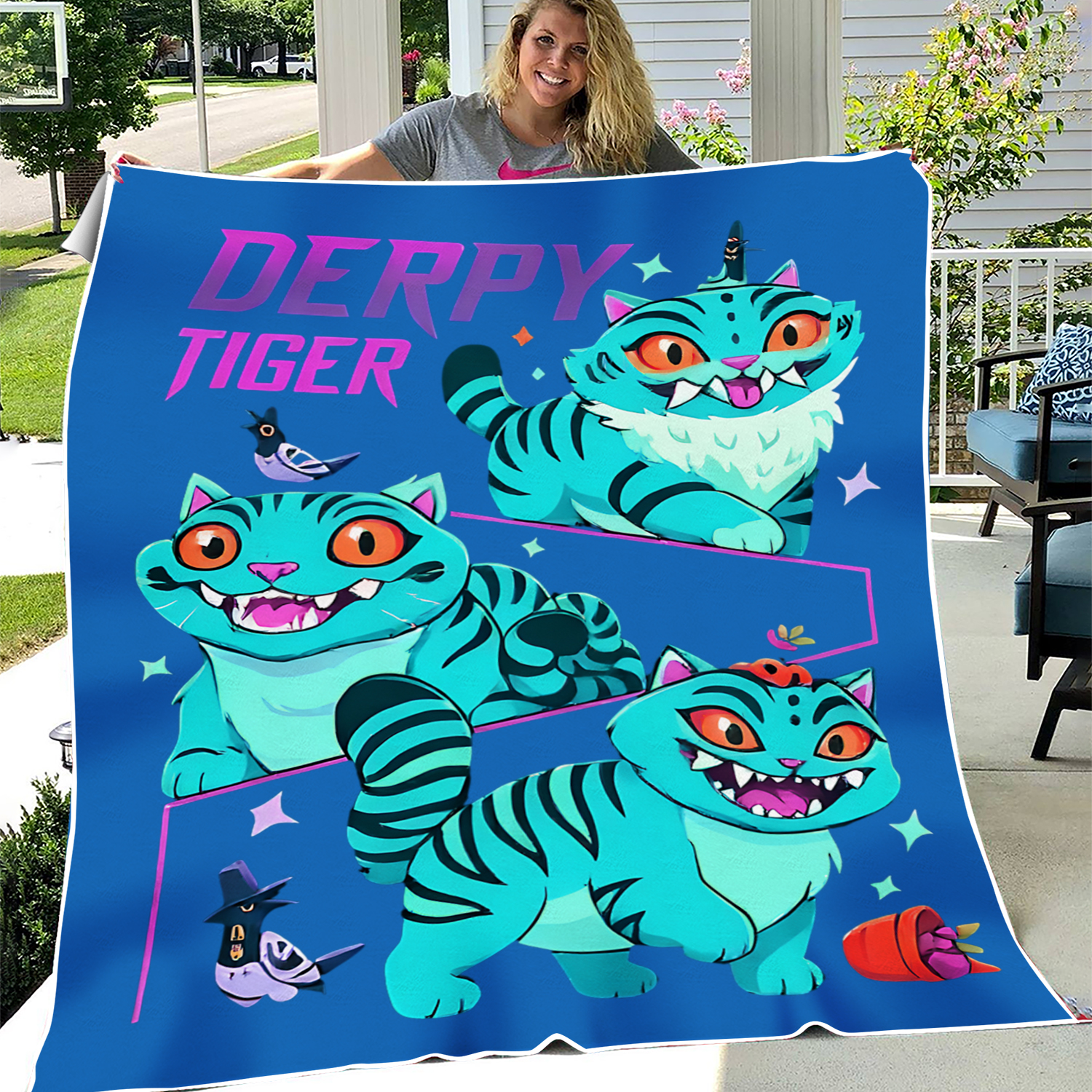 Derpy Tiger Blanket, Kpop Demon Hunter Blanket, Soft Warm Gift for Fans,Teen Girl Room Decor, Kpop Fun Gift,Birthday Gift fot Daughter