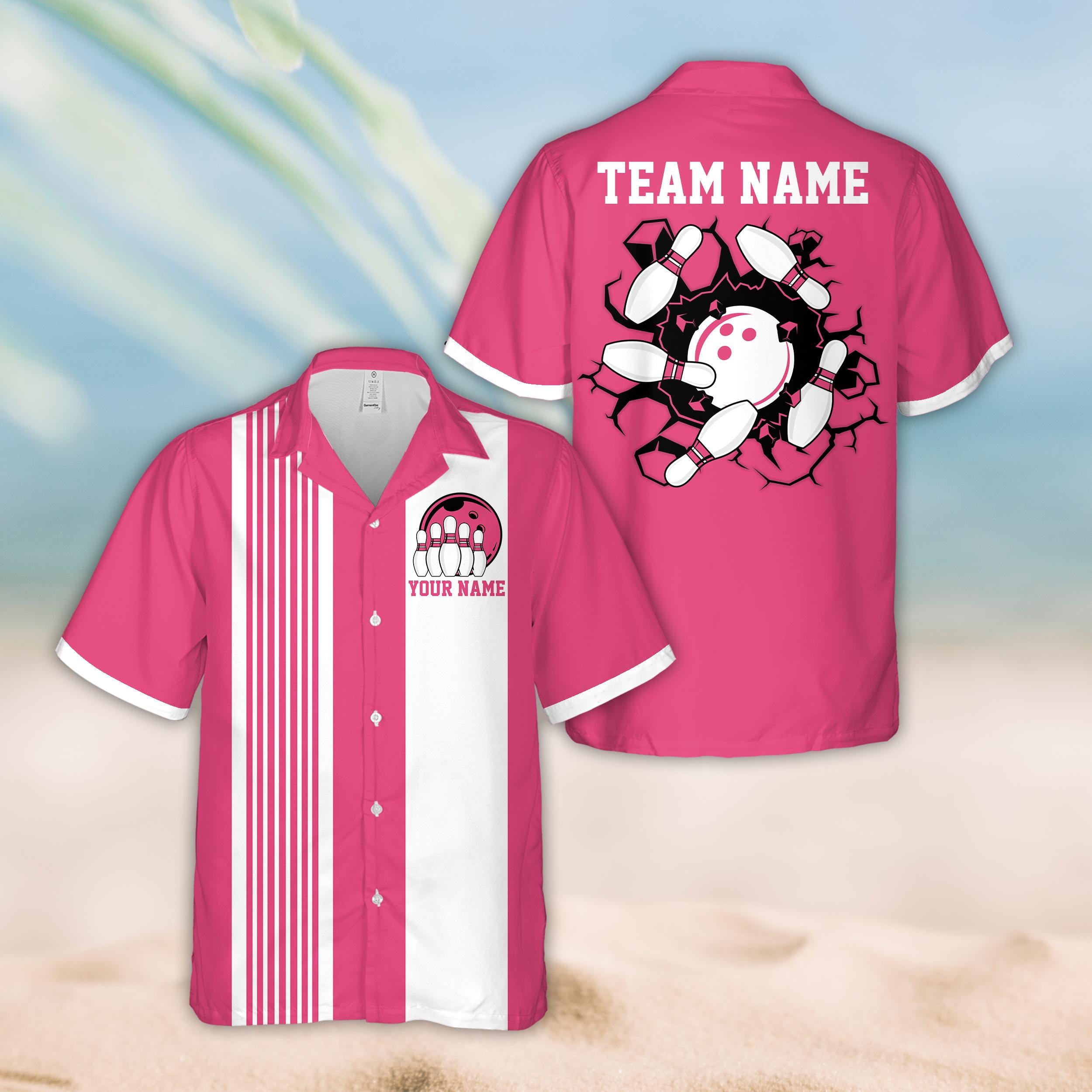 Personalized Name Bowling Hawaiian Shirt, Custom Retro Bowling Button Up Shirt, Bowling Party Shirt, Matching Bowling Team Shirt For Bowlers