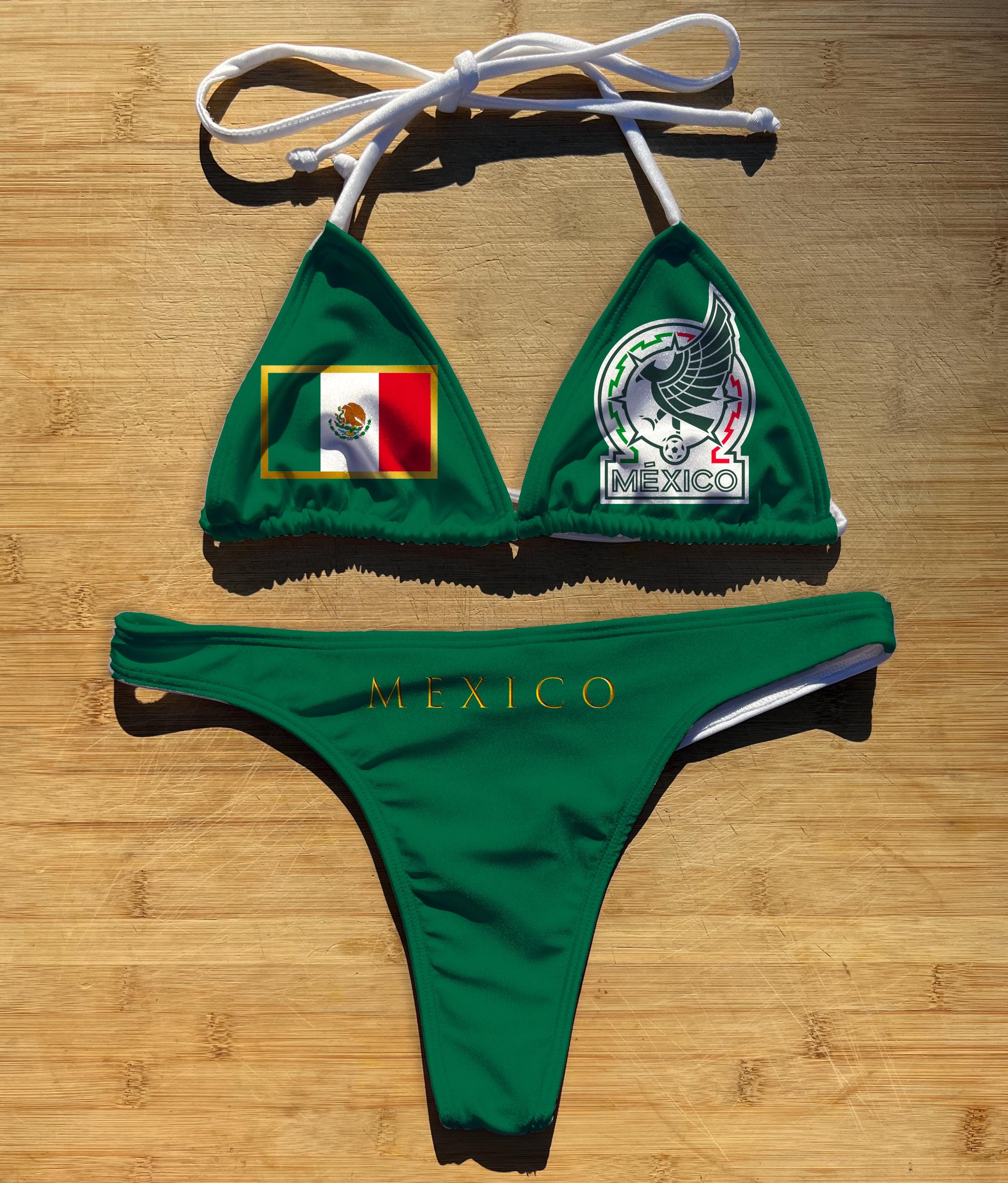 Swimwear Bikini 2 Piece Set | Mexico Futbol | Thong Cheeky Full Coverage | Triangle String Tie Top Bathing Suit | Soccer Football