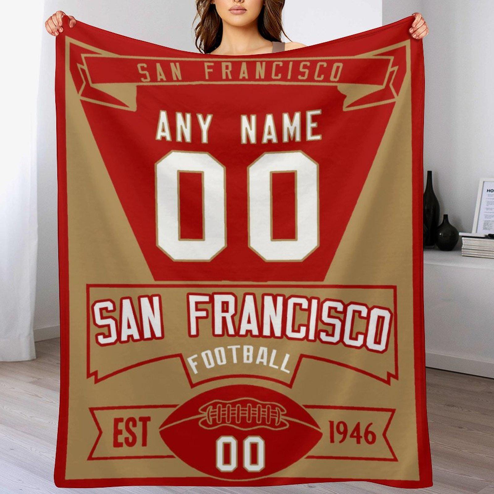 San Francisco Personalized Football Blanket - Custom Name and Number Throw Blanket, Team Style Decor, Ideal Gifts for Kids and Adults