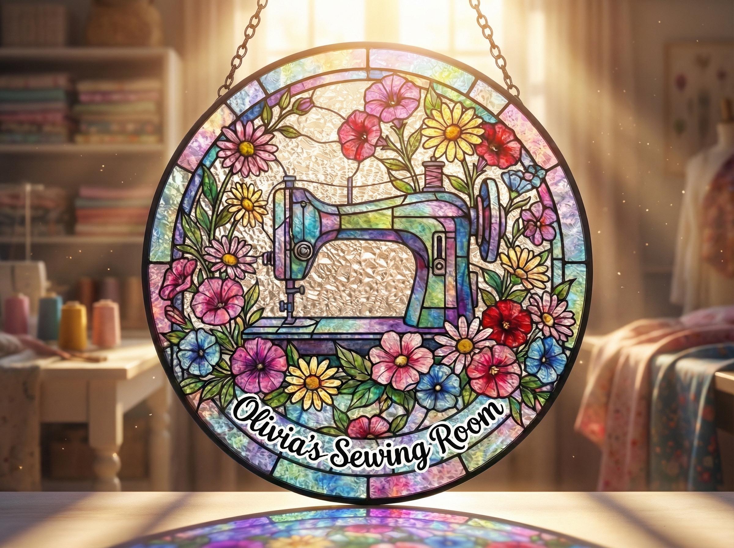 Personalized Sewing Suncatcher Custom Craft Room Art Quilter Window Decor Gift for Sewing Lovers