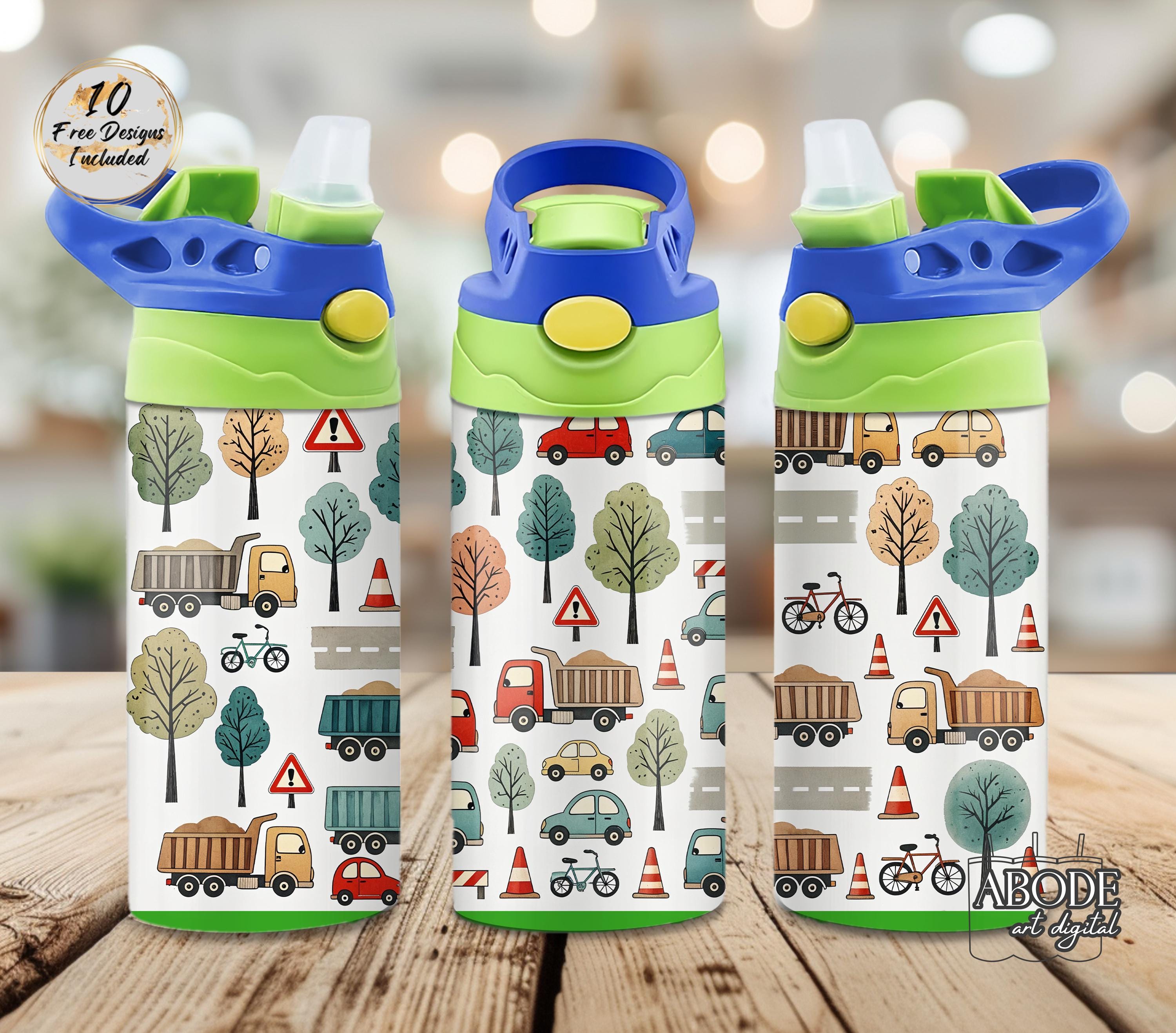 Kids Vehicles 12 oz Tumbler Wrap,Kids Flip Top, Sippy Cup, For Boys
