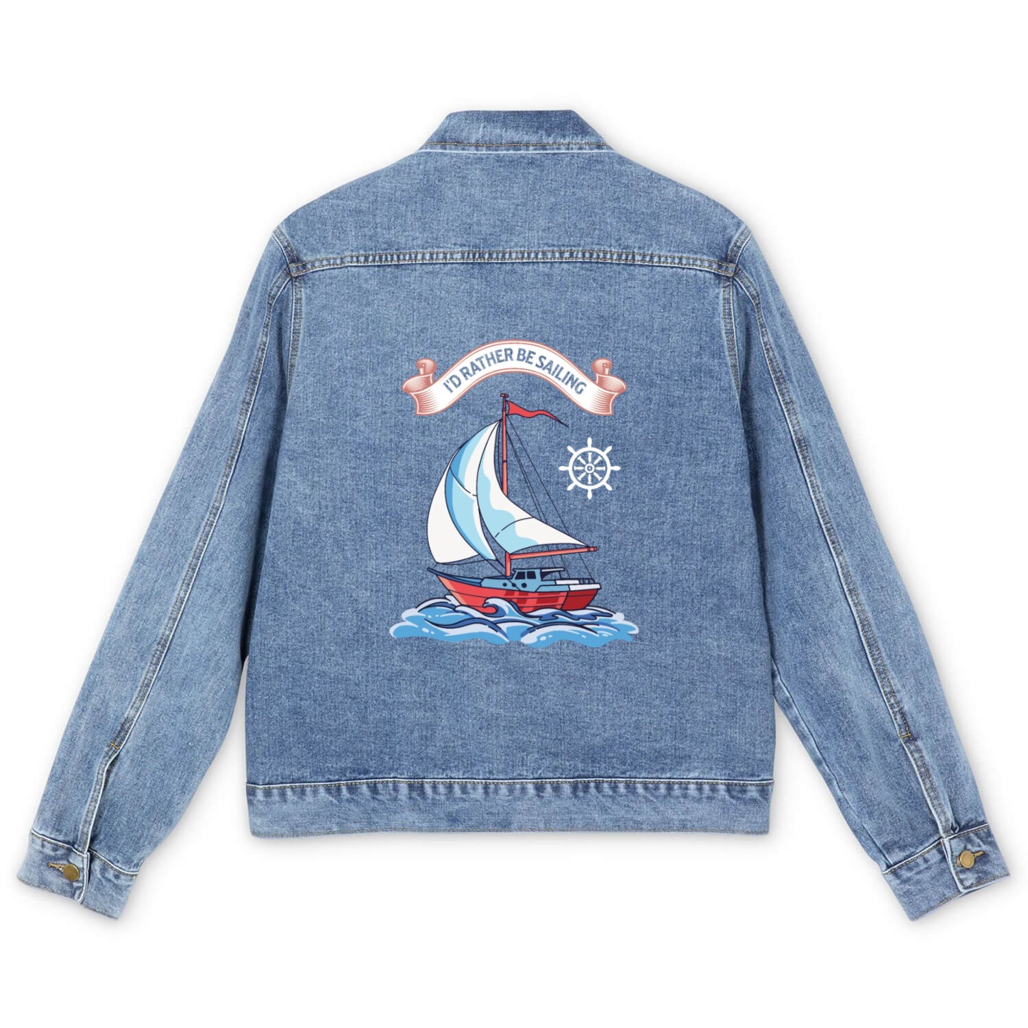 I'd Rather Be Sailing Boat Sailing Yacht Owner Men's Denim Jackets