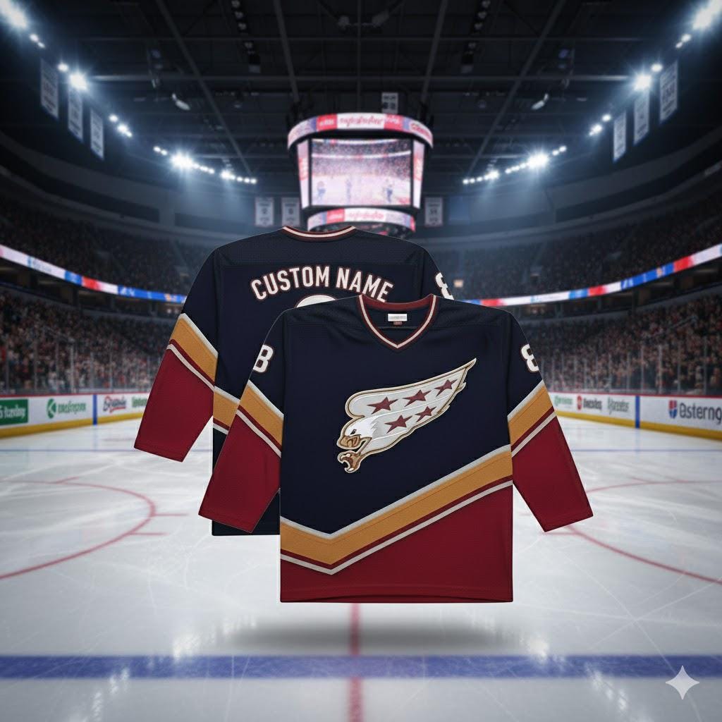 Personalized Hockey Jersey Navy Burgundy Gold | Custom Eagle Logo Sports Shirt | Modern Hockey Team Apparel Gift