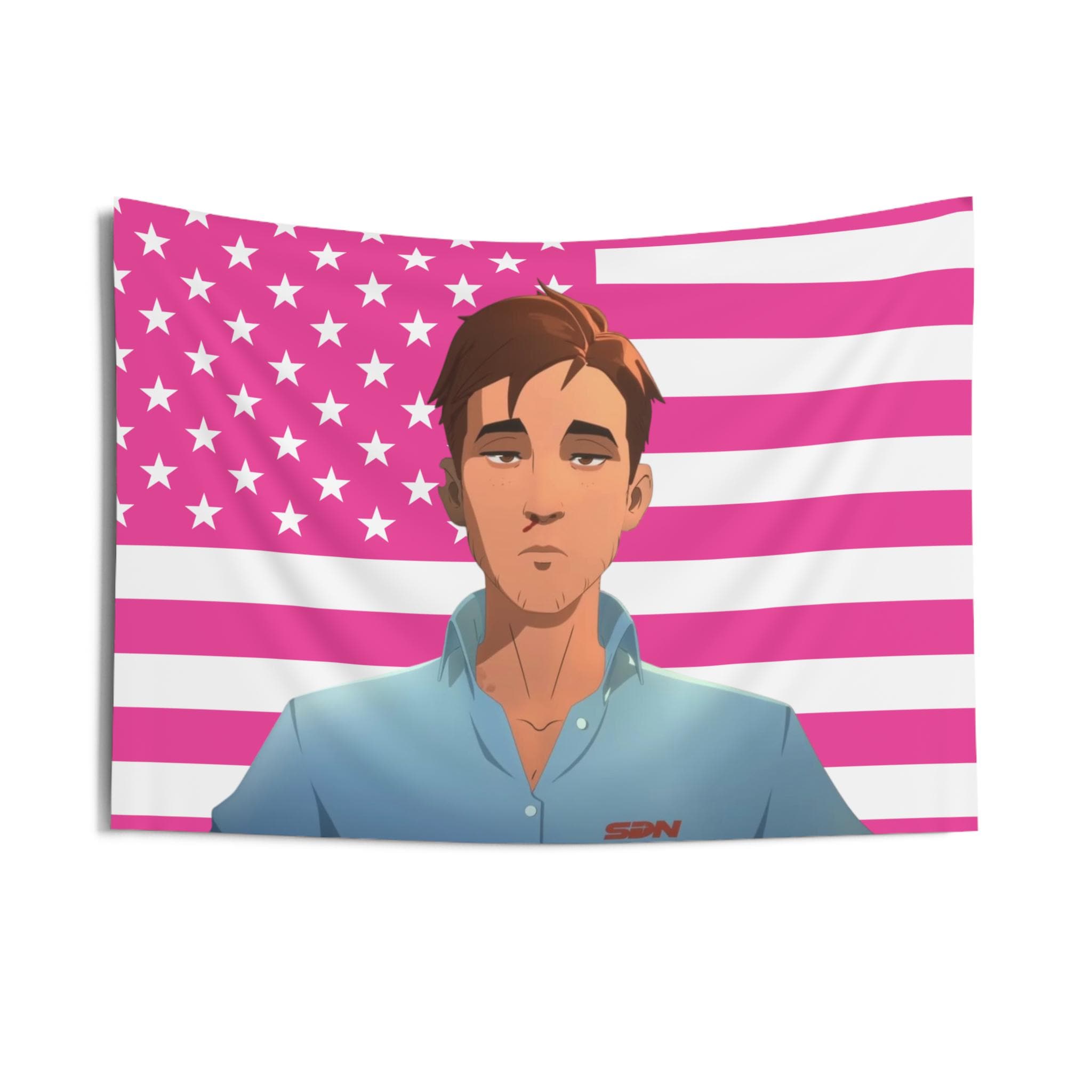 Mecha Man nose bleeding Flag, Mecha Man Indoor Wall Tapestries, Mecha Man Dispatch Pink Flag