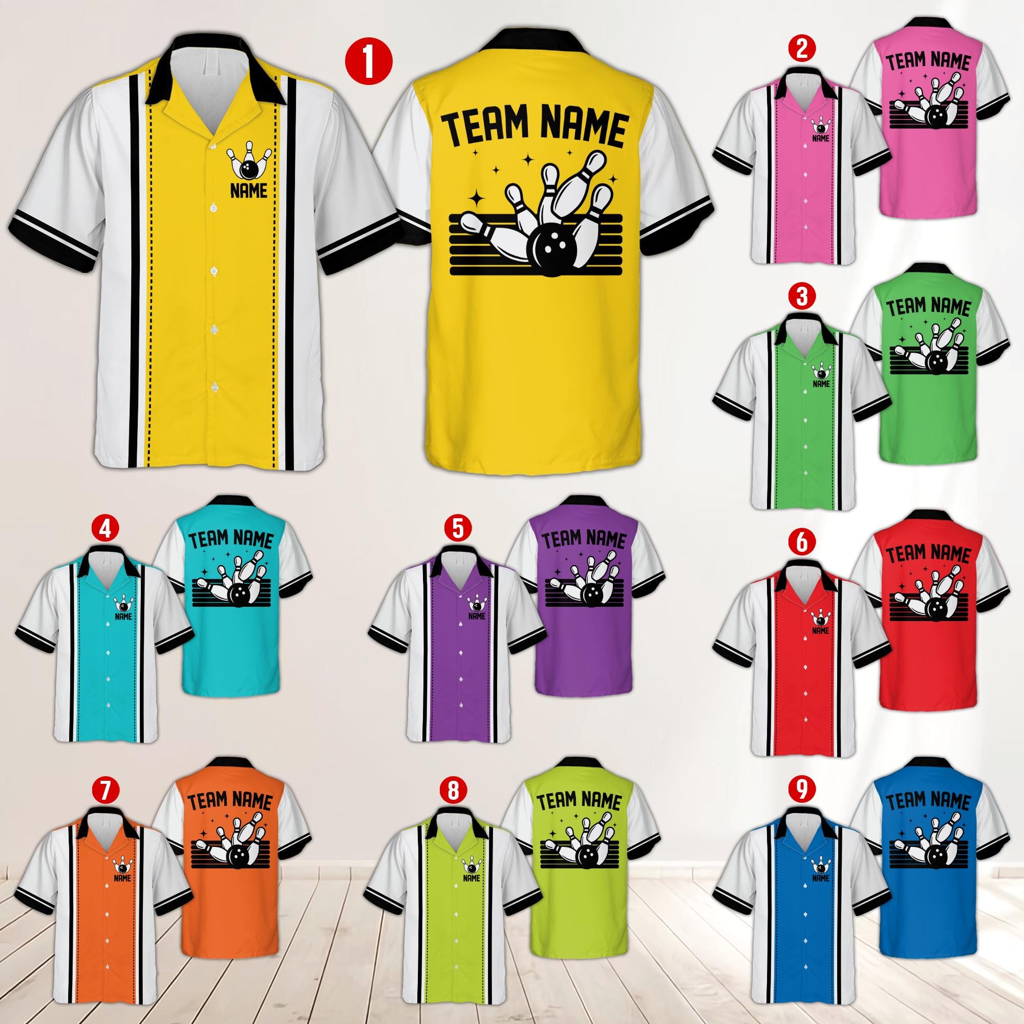 Retro Bowling Hawaiian Shirt, Matching Custom Name Bowling Lover Button Up, Personalized Bowler Squad, Bowling Team Shirt