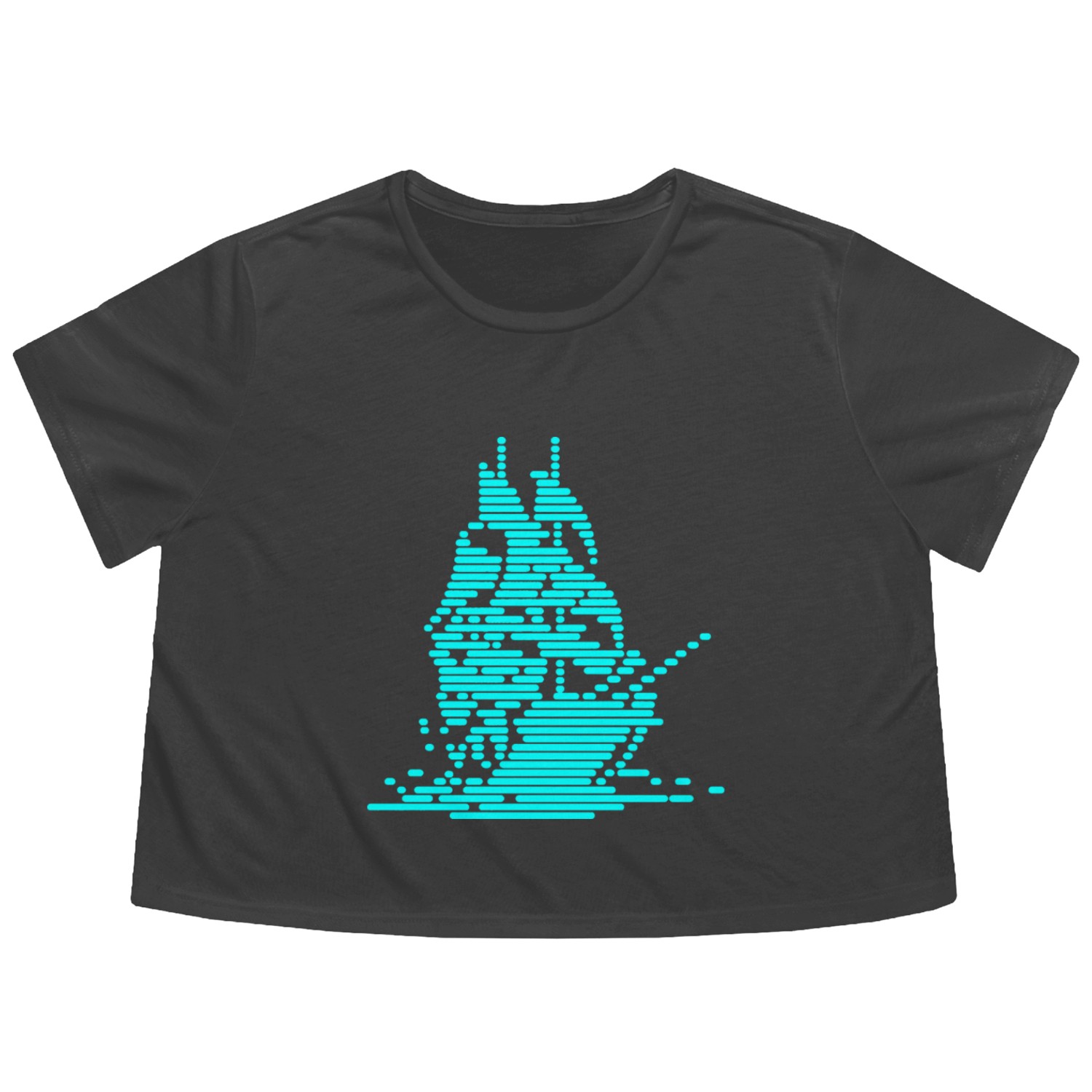 Sailing Ship Glitch Flowy Cropped Tees