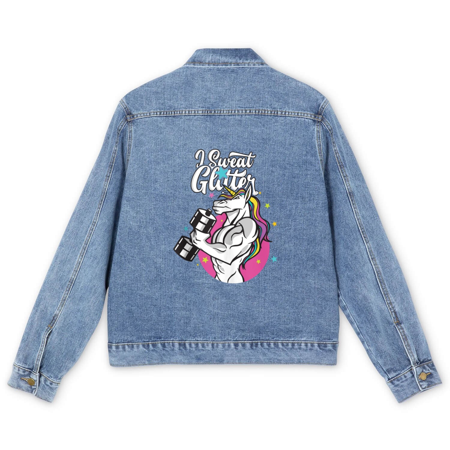 Glitter Unicorn Workout Motivational Fitness Men's Denim Jackets
