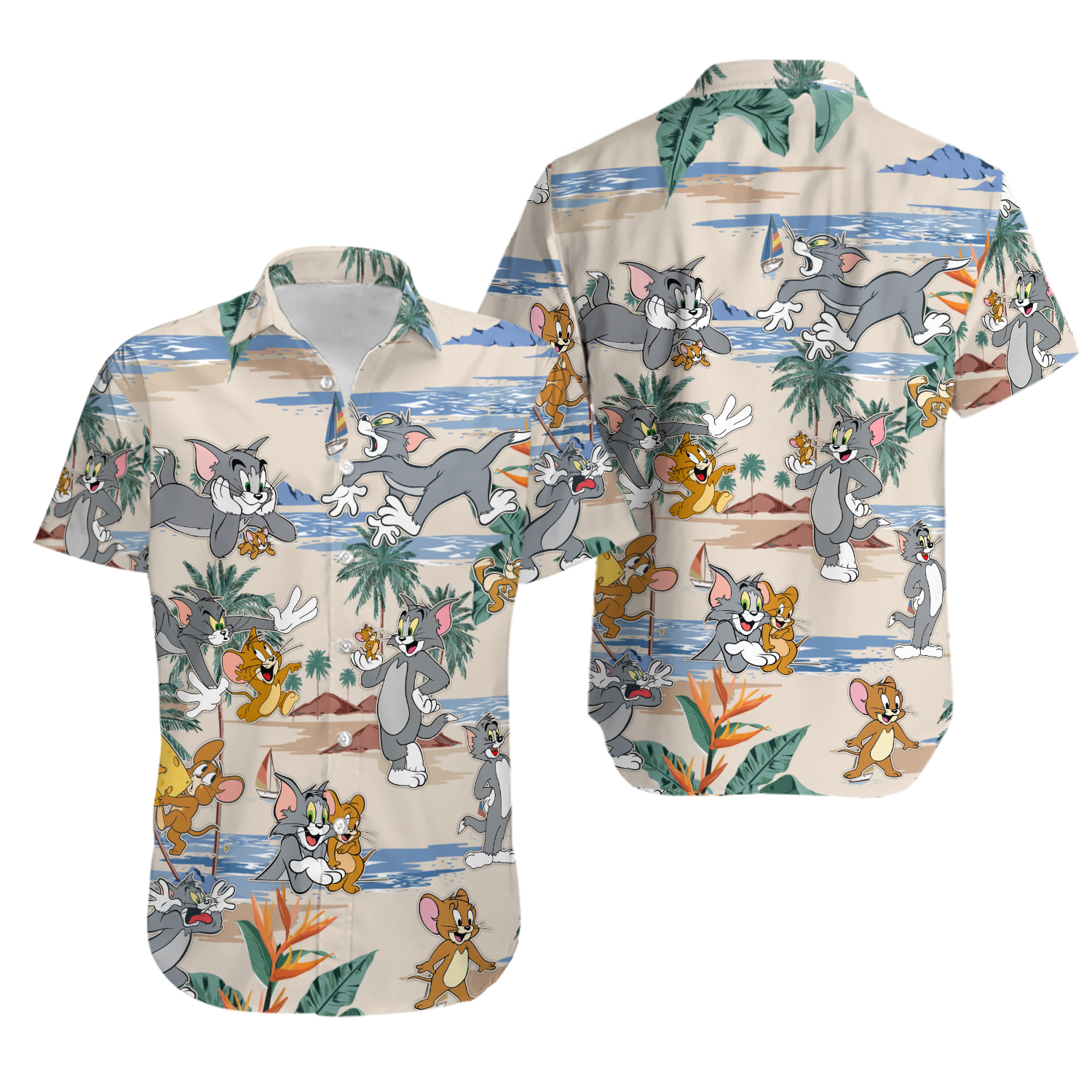 Tom And Jerry Hawaiian Button Down Shirt