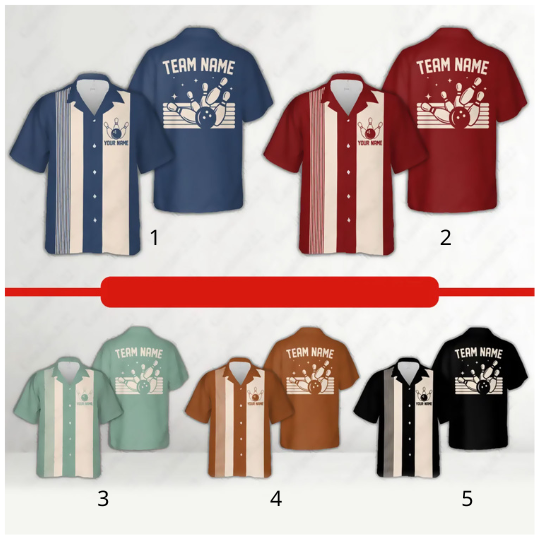 Personalized Retro Bowling Hawaiian Shirt, Custom Name Bowling Button Down Shirt, Gift For Bowling Lover Bowling Player Bowling Team