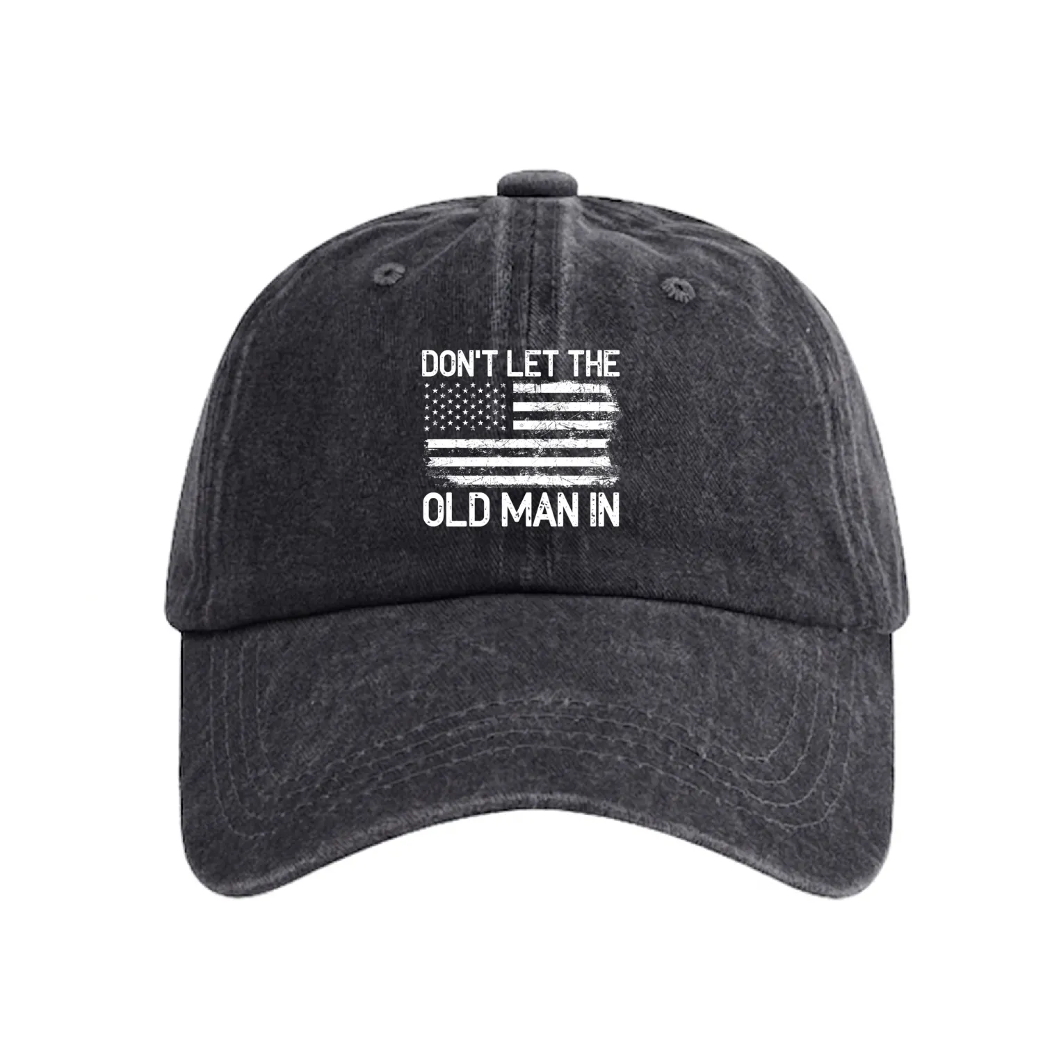 Don't let the old man in Vintage American Flag Washed Denim Baseball Caps