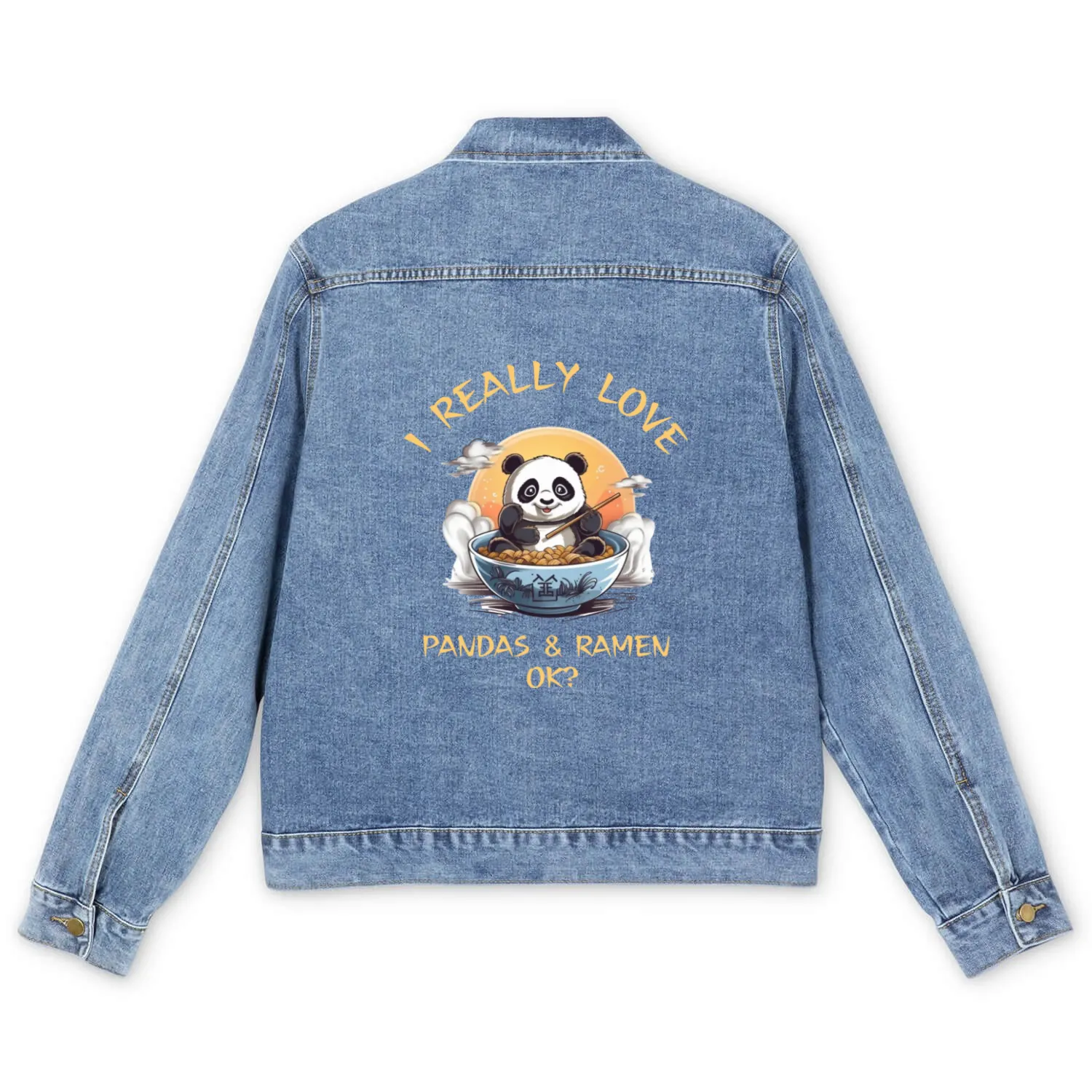 Kawaii Anime Panda Otaku Japanese Ramen Noodles Men's Denim Jackets