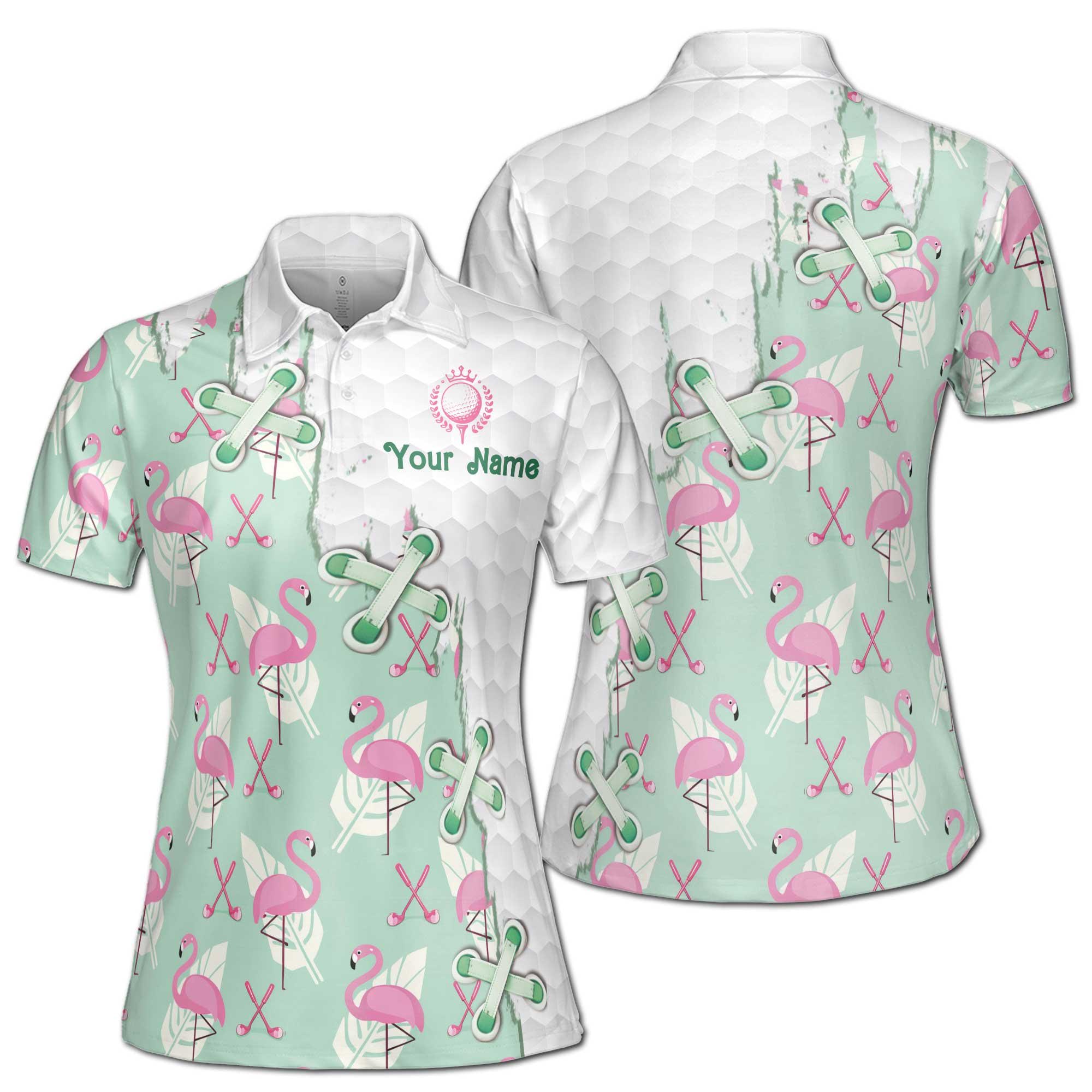 Personalized Flamingo Women's Polo Shirt with Tropical Floral Print, Pink