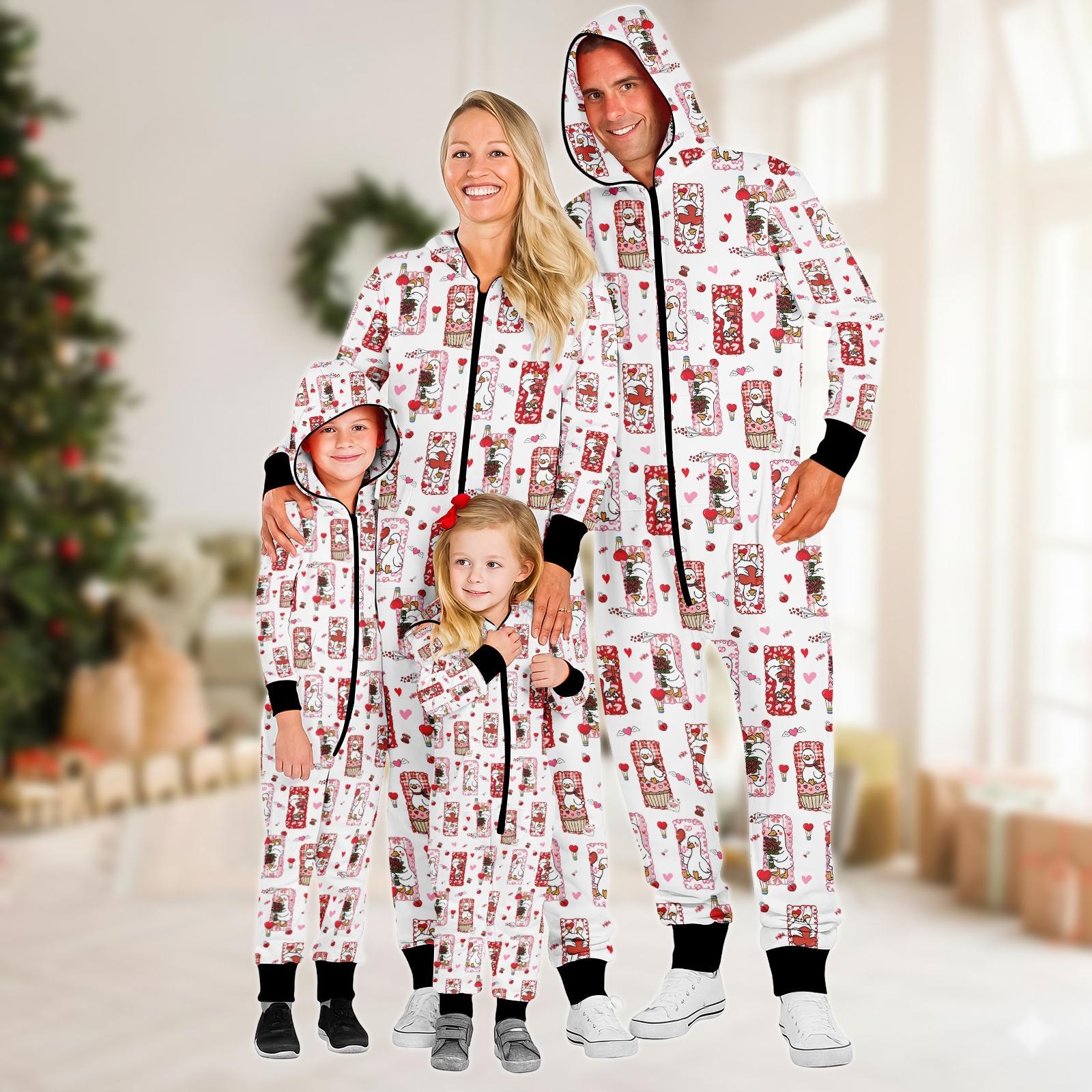 Goose Family Jumpsuit, Love Goose Onesie Pajamas, Holiday Fleece Jumpsuit, Family One-piece Pajama, Pajamas For Family, Family Onesie S