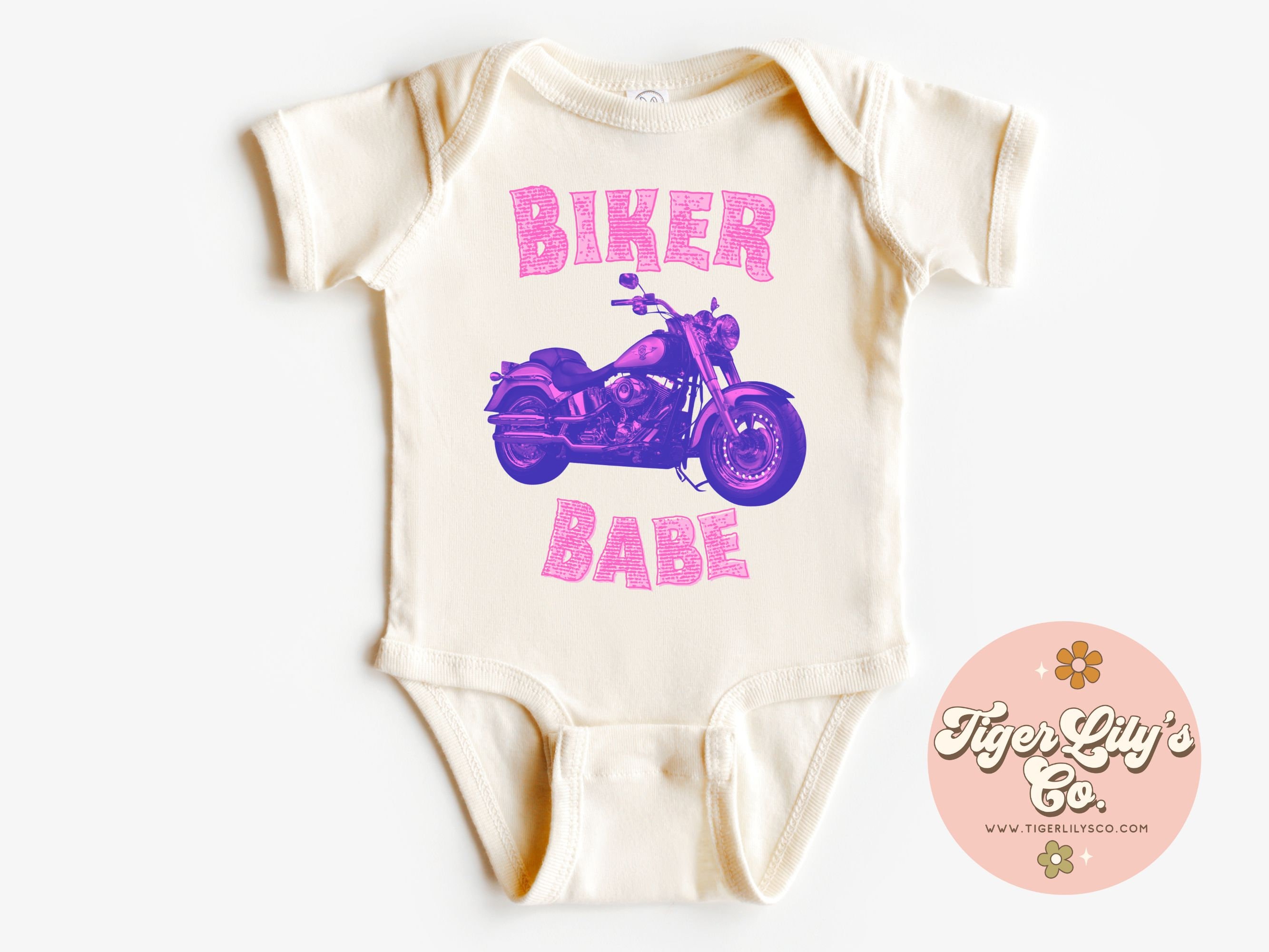 Biker Babe Motorcycle Baby Onesies - Pink Motorcycle, Future Biker Chick