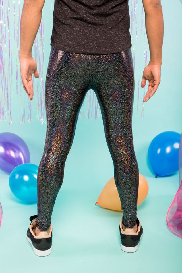 HOLOGRAPHIC BLACK MEGGINGS (Sparkly Men's Leggings - Handmade)