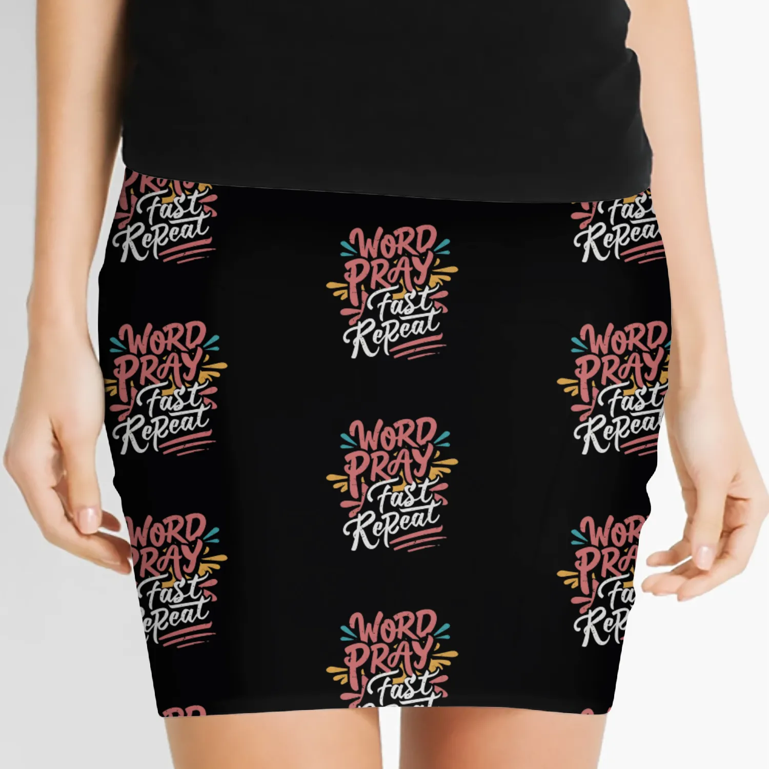 Word Pray Fast Repeat Christian Design Women's Mini Skirts