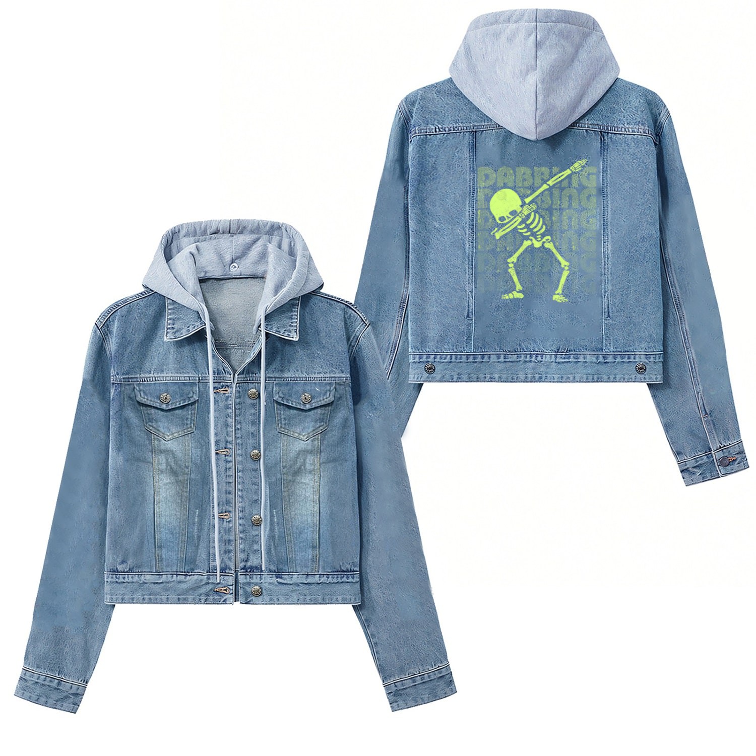 Dabbing Skeleton Type Glow Effect Women's Denim Jackets