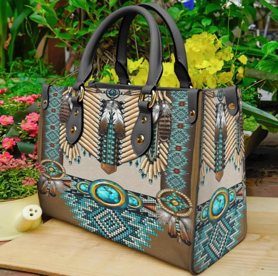 Turquoise Breastplate Native Leather Bag, Indigenous Leather Handbag
