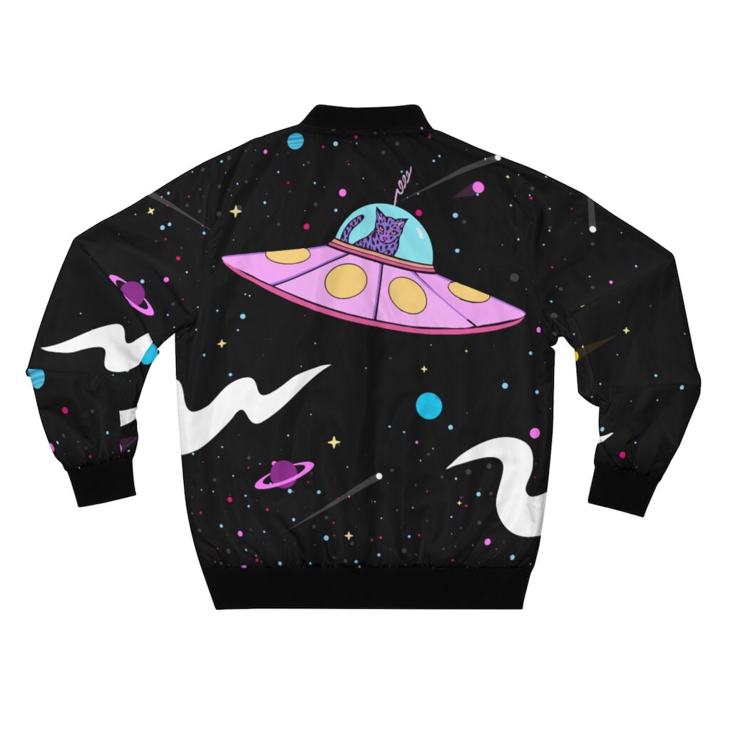 Space Galaxy Cat Bomber Jacket, Space Kitty Bomber Jacket with Zipper