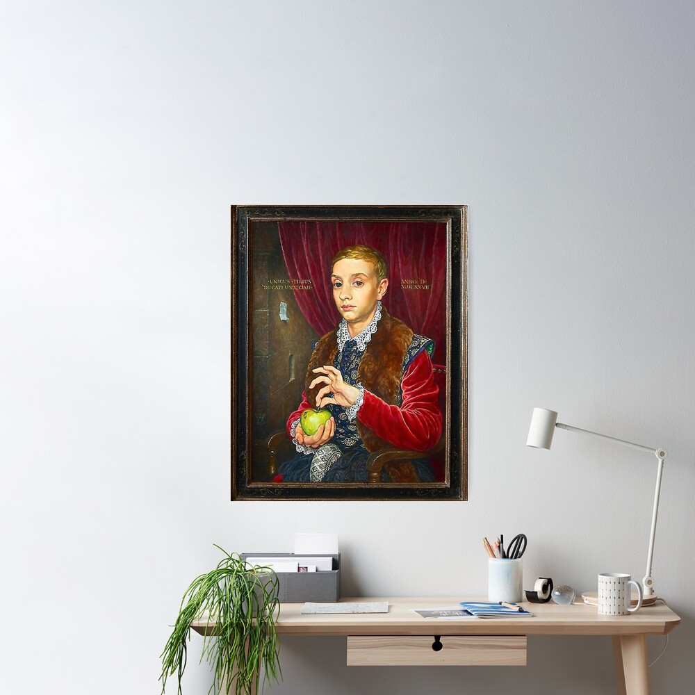 Boy With Apple Painting Poster, Movie Poster, Vintage Movie Poster