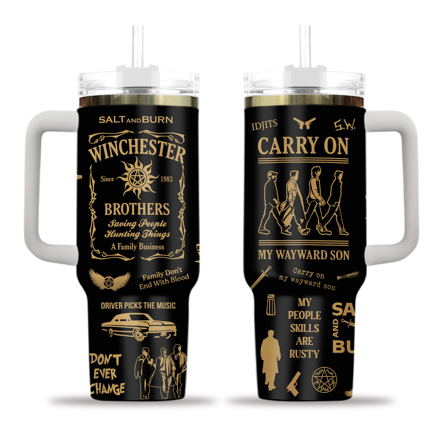 Supernatural Engraved Tumbler 40oz, Dean Winchester Insulated Tumbler