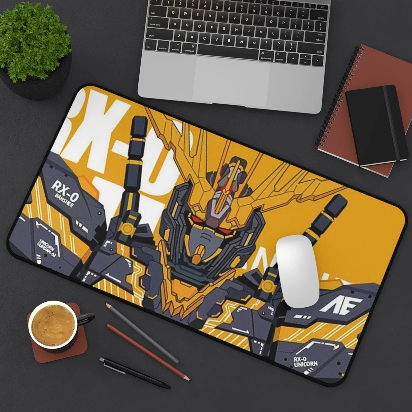 Yellow Mech Warrior Anime Desk Mat | Gaming Anime Mouse Pad