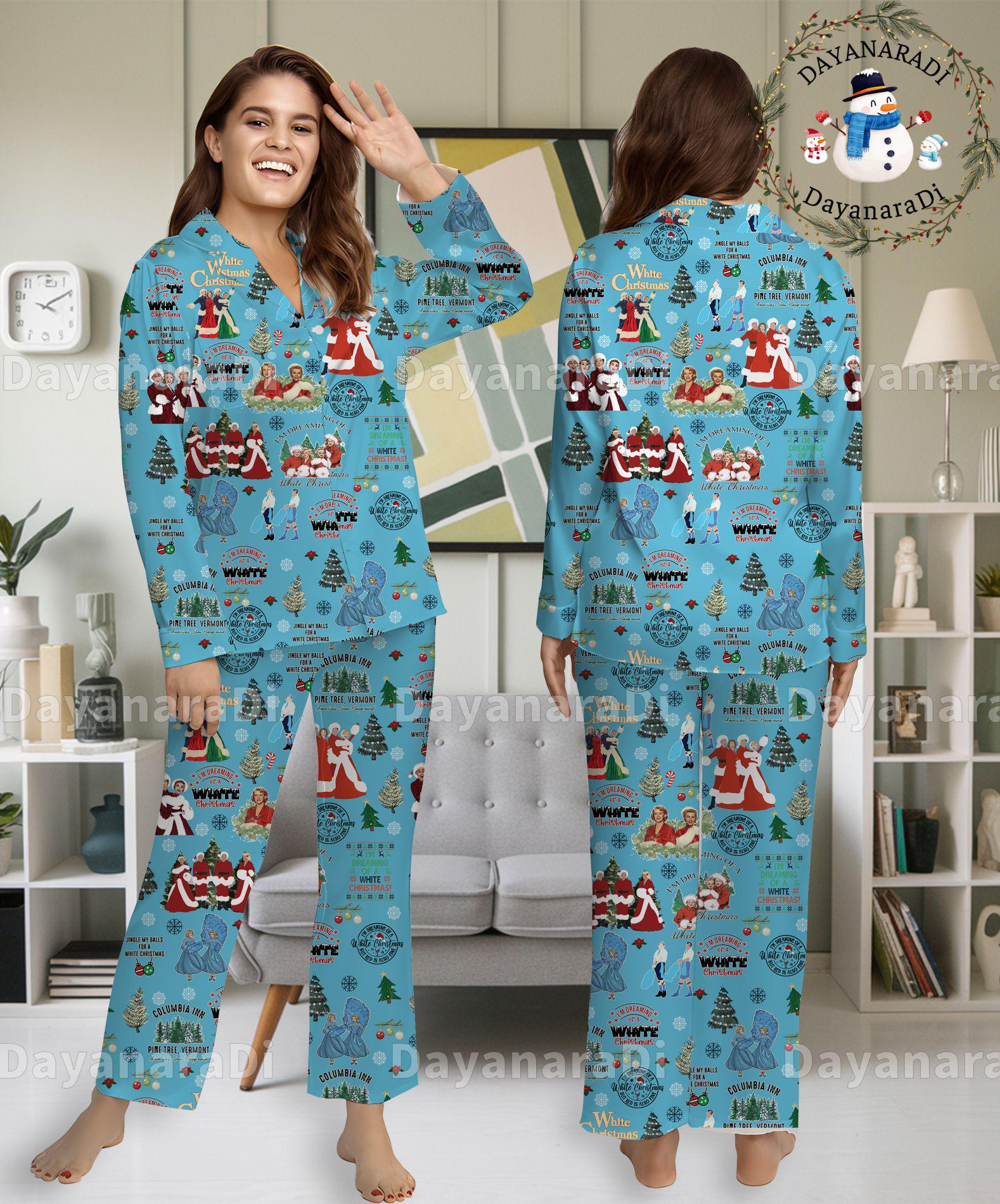 White Christmas Pajamas Set, White Christmas Woman Pajamas, Pajamas Sleepwear, Christmas Pyjamas Set, Comfortable Sleepwear, Christmas Gift