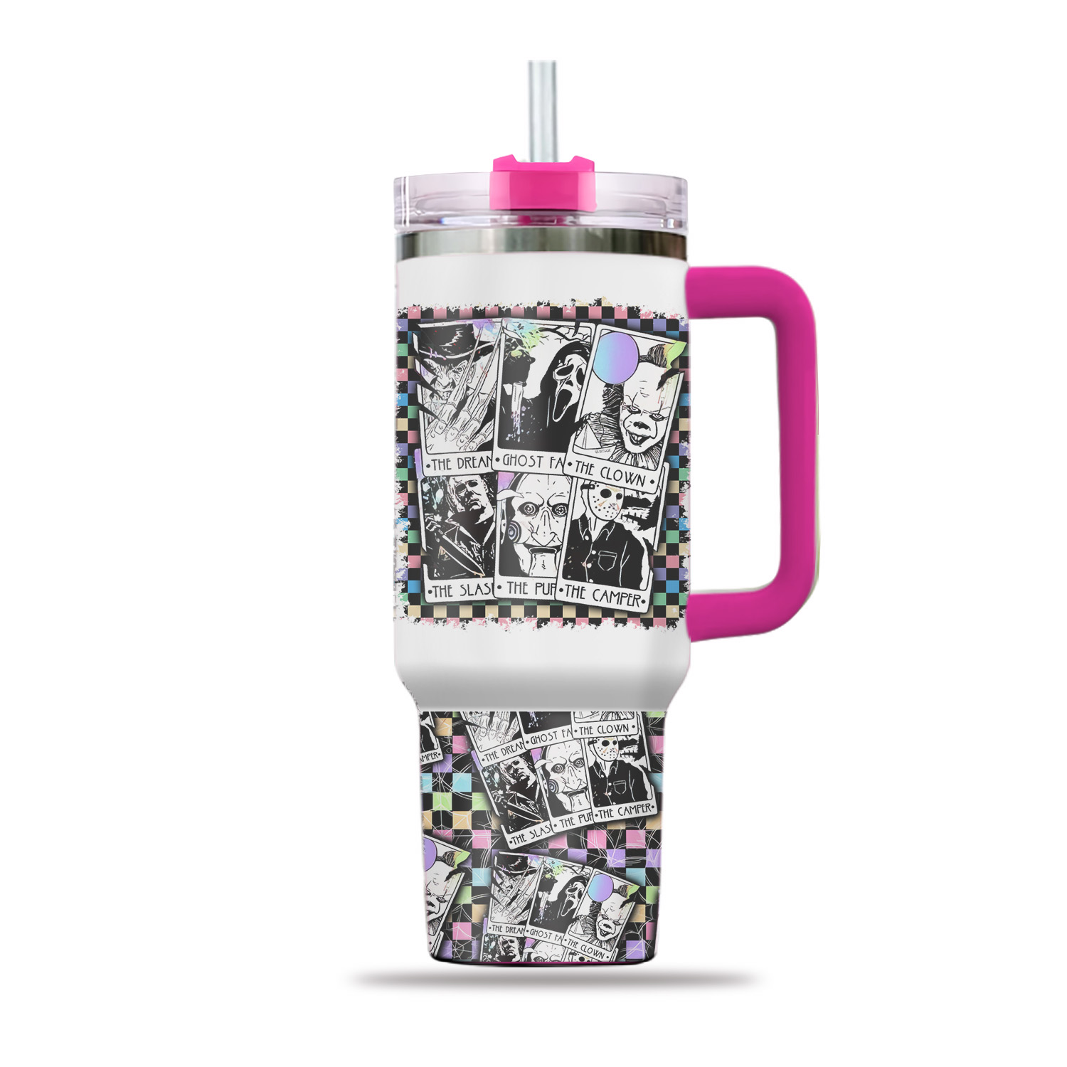 Horror Tarot Tumbler 40oz With Handle, Water Bottle Stainless Steel Thermos, Coffee Cup Travel Car Camping, Large Water Bottle