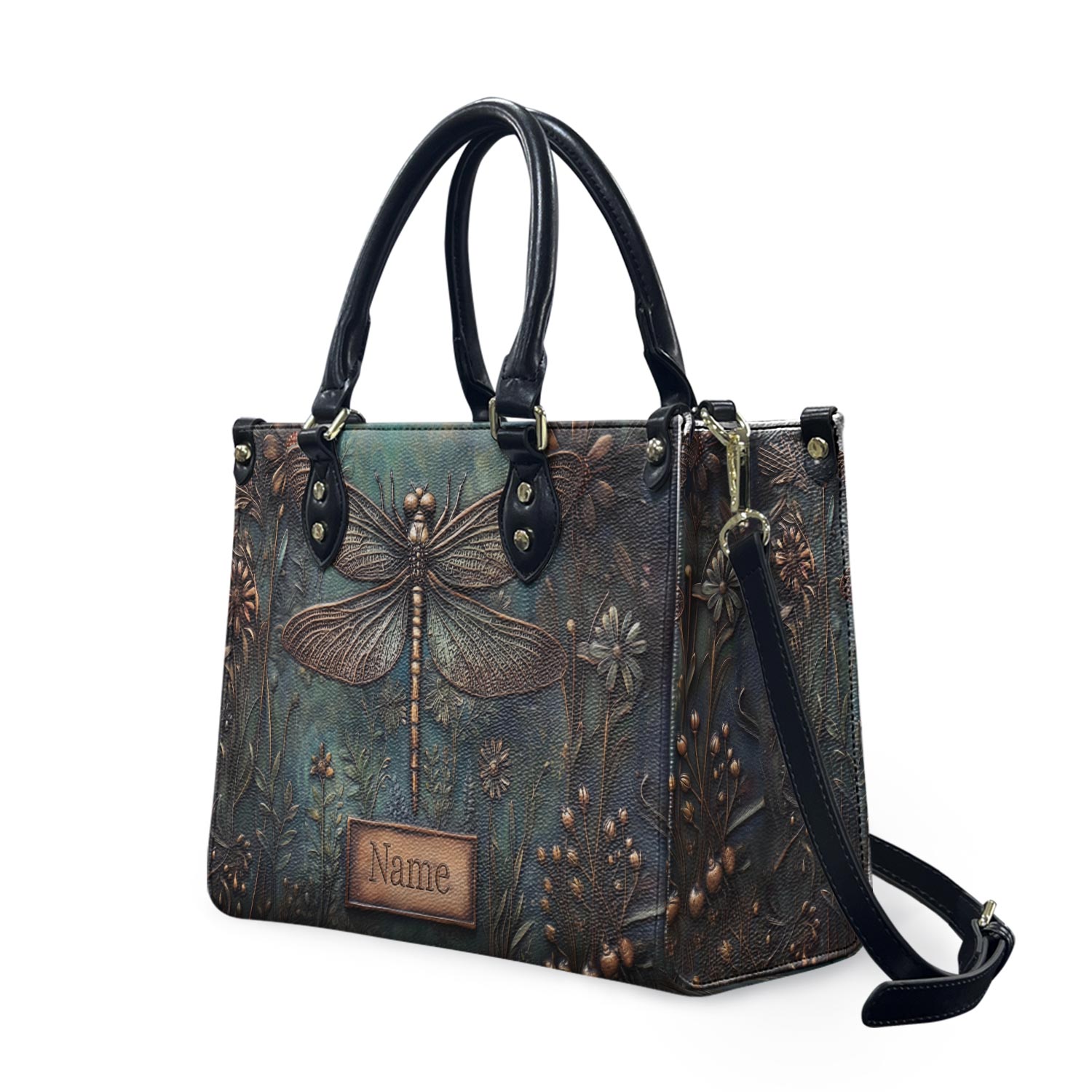Personalized Cottagecore Dragonfly Handbag With Handle, Dragonfly With Wildflowe