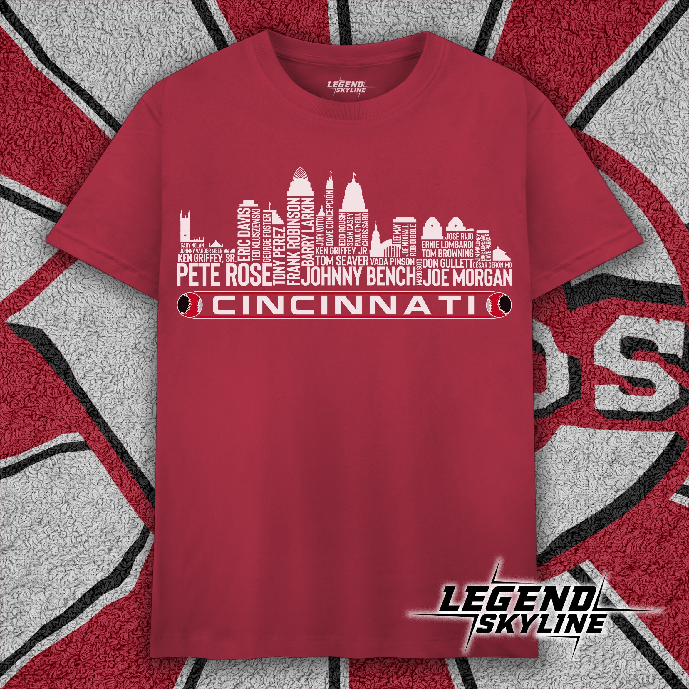 Cincinnati Baseball Team All Time Legends, Cincinnati City Skyline shirt