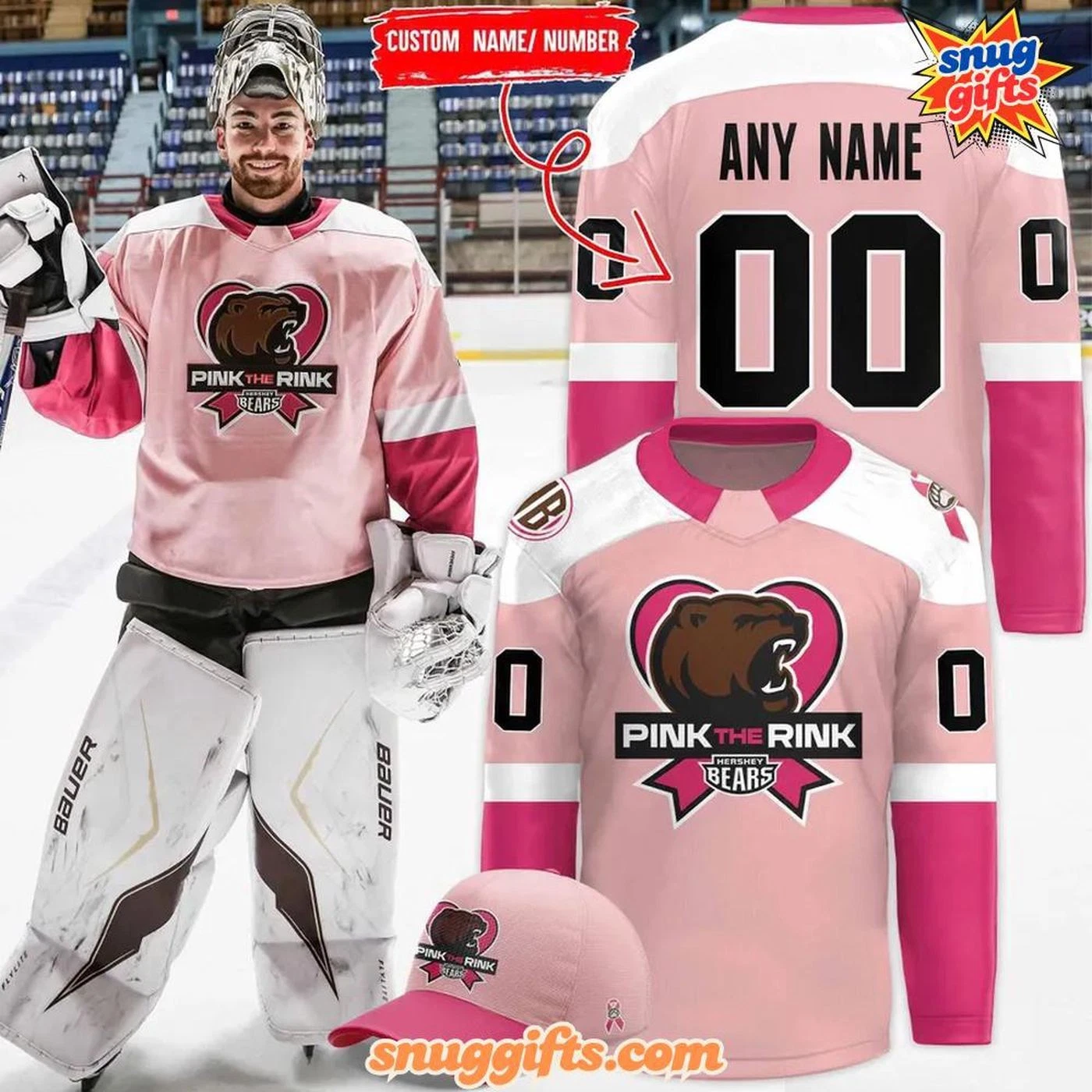 Personalized Hershey Bears Pink the Rink Hockey Shirt Men's Fan Gear Xmas Gift