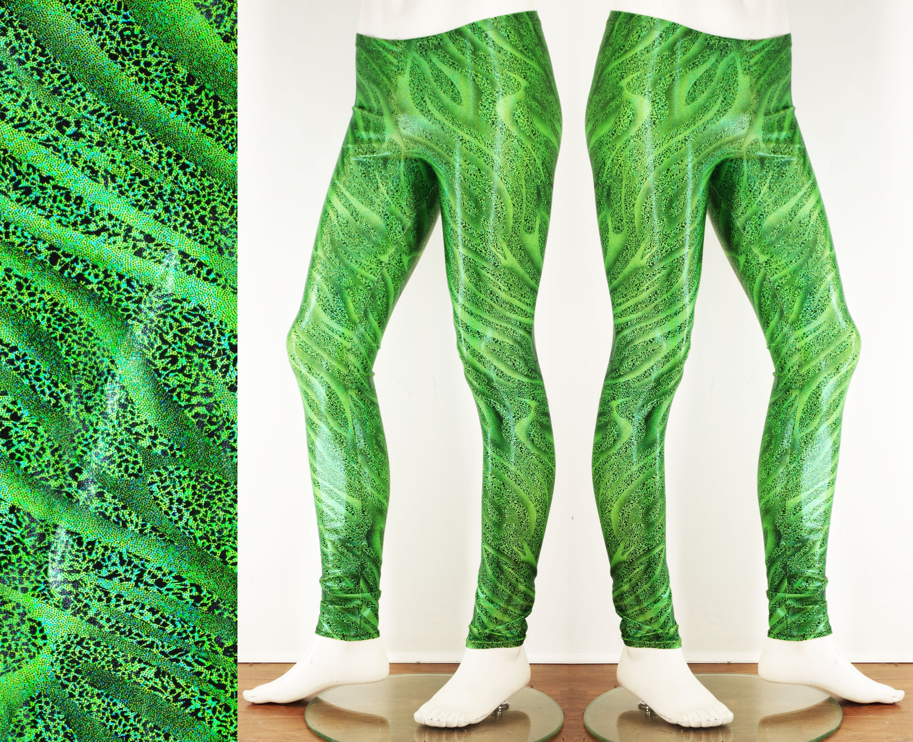 Festival Men's Leggings Meggings Neon Green Glitter Swirl