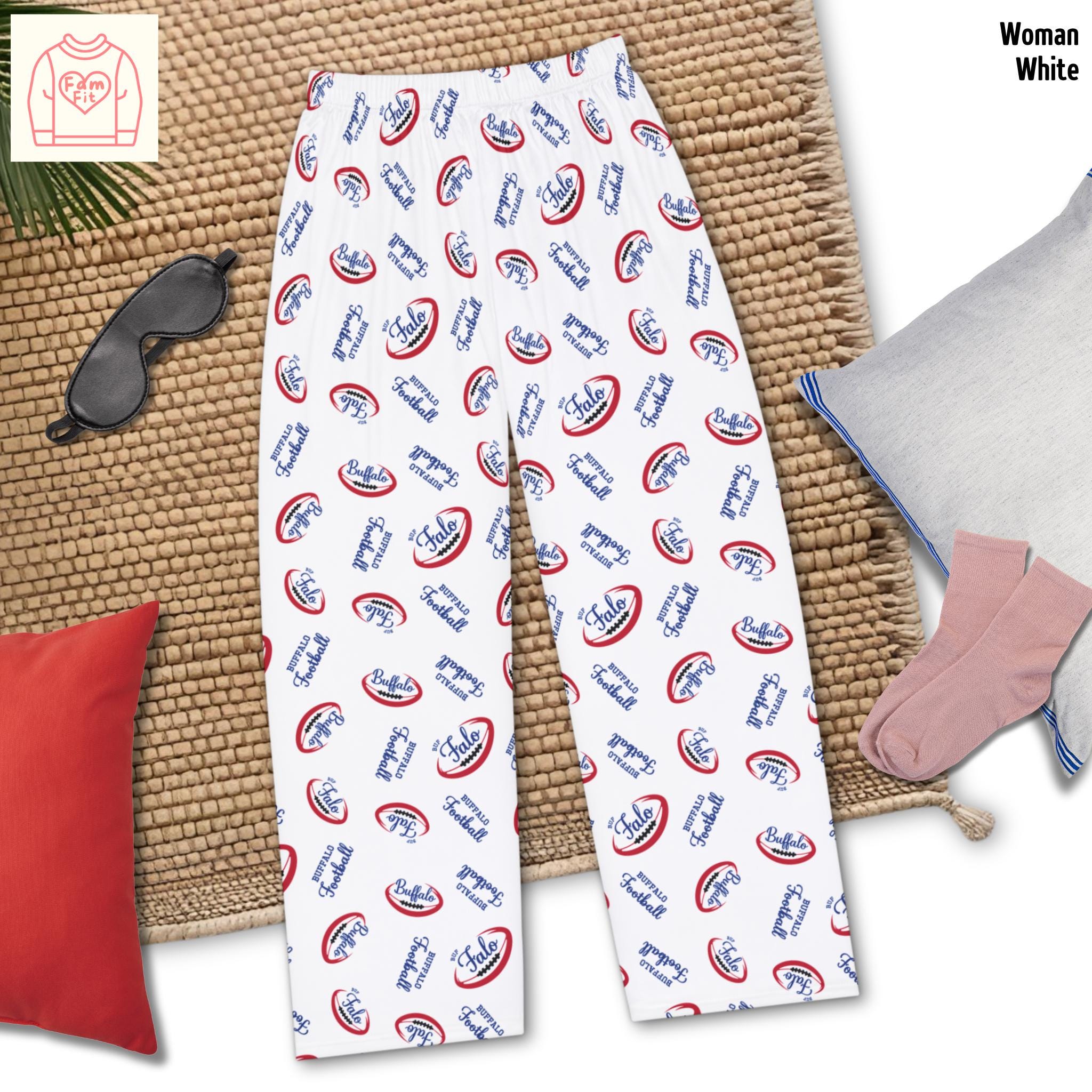 Buffalo Football Pattern Pajama Pants, Women's Lounge Pants, Fan Gift, Cute Mom Pajamas