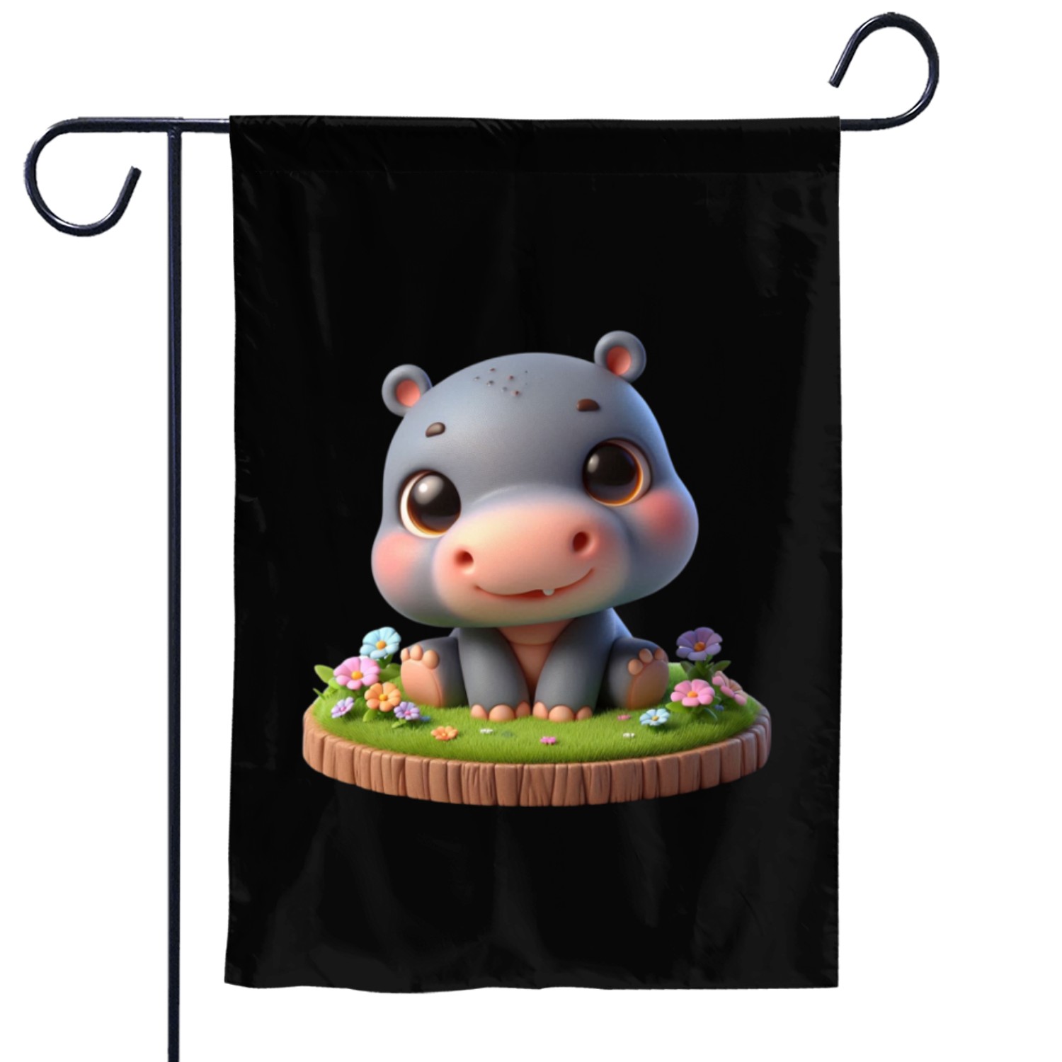 Gentle Hippo : A Floral Fantasy Garden Flags