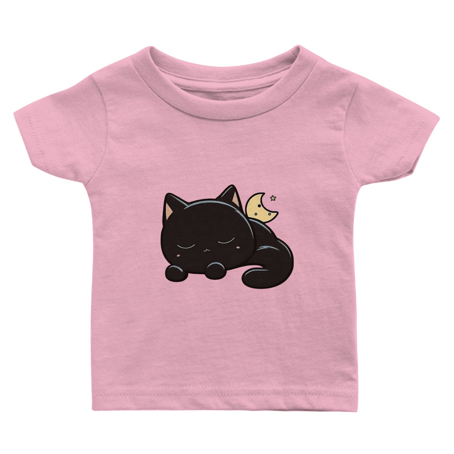 Black kawaii Sleeping cat Baby T Shirts
